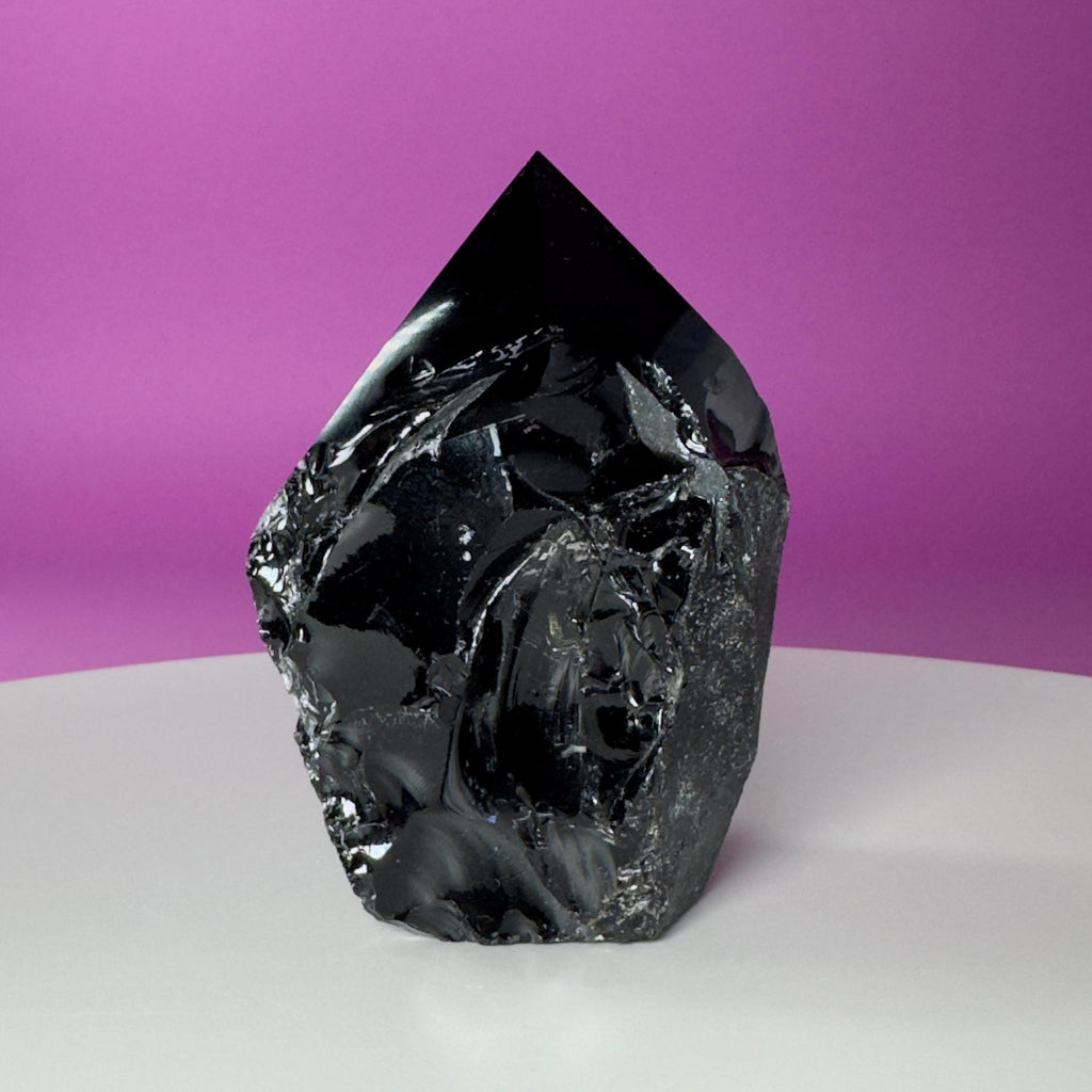 Black Obsidian Top Polished Point | Raw Volcanic Glass Crystal
