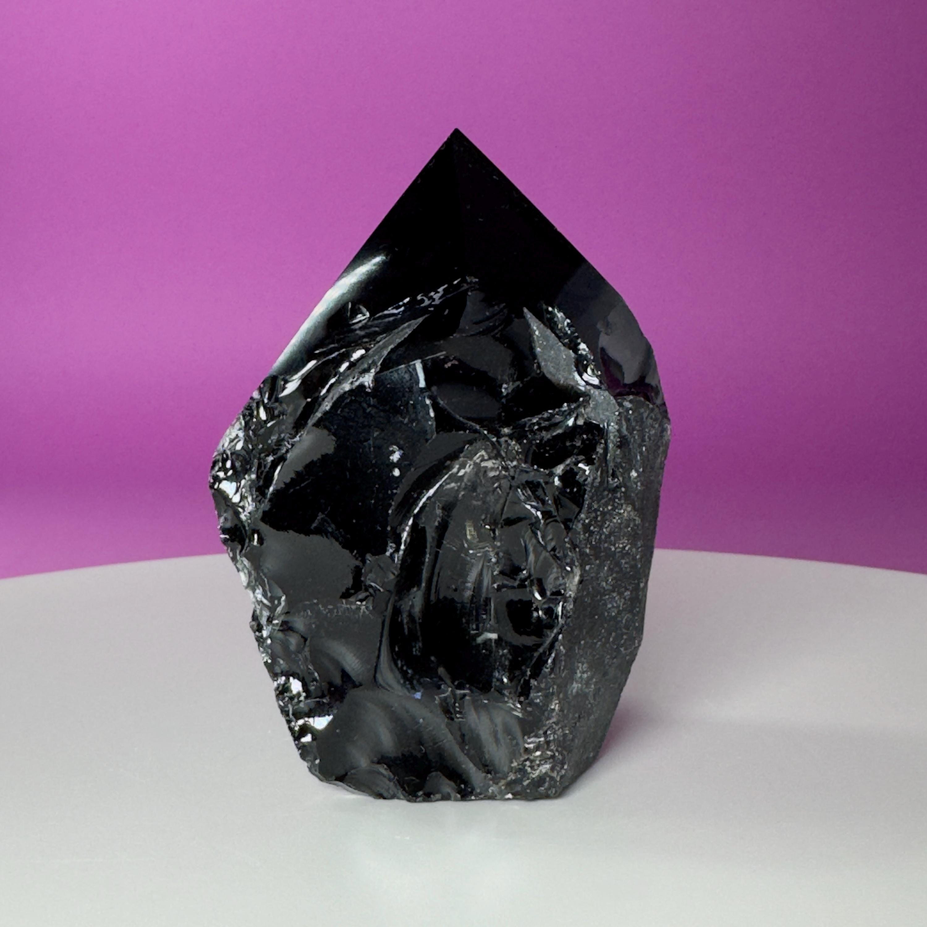 Black Obsidian Top Polished Point | Raw Volcanic Glass Crystal