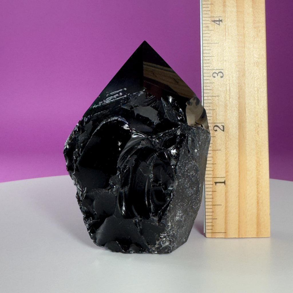 Black Obsidian Top Polished Point | Raw Volcanic Glass Crystal