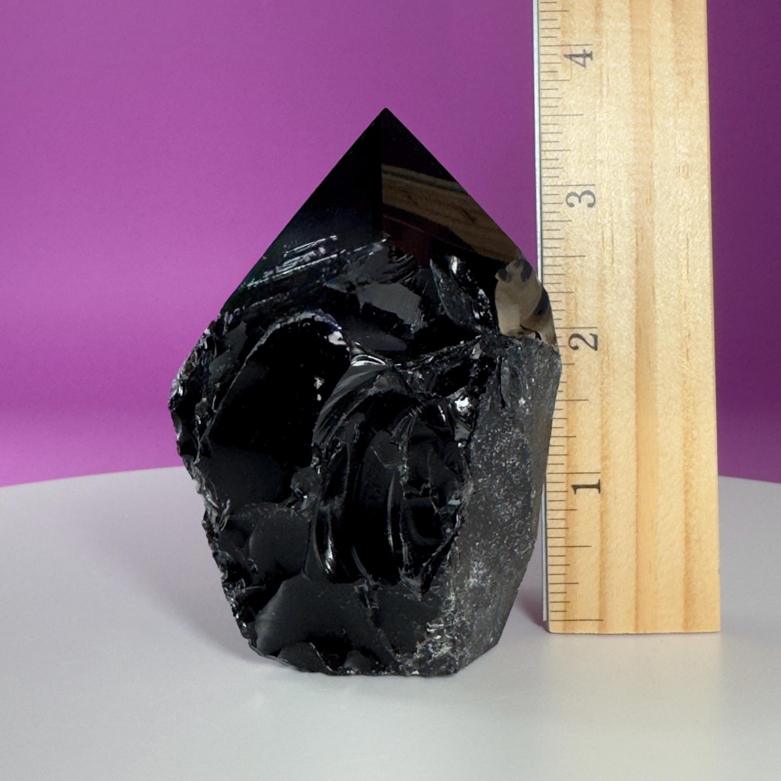 Black Obsidian Top Polished Point | Raw Volcanic Glass Crystal