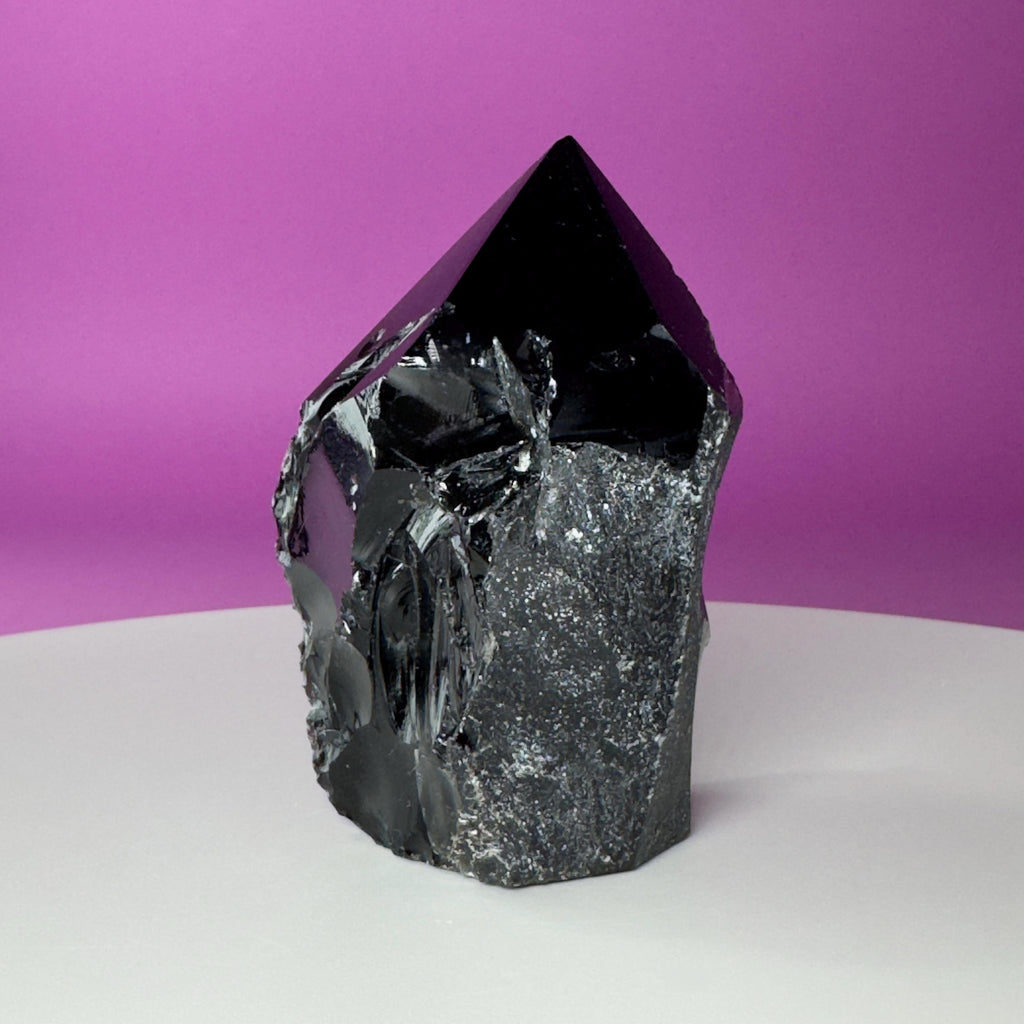 Black Obsidian Top Polished Point | Raw Volcanic Glass Crystal