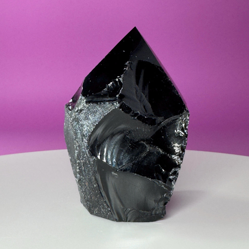 Black Obsidian Top Polished Point | Raw Volcanic Glass Crystal