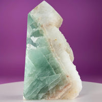Green Fluorite Quartz Tower UV Reactive Crystal Druzy Natural Edge, Sugar Fluorite