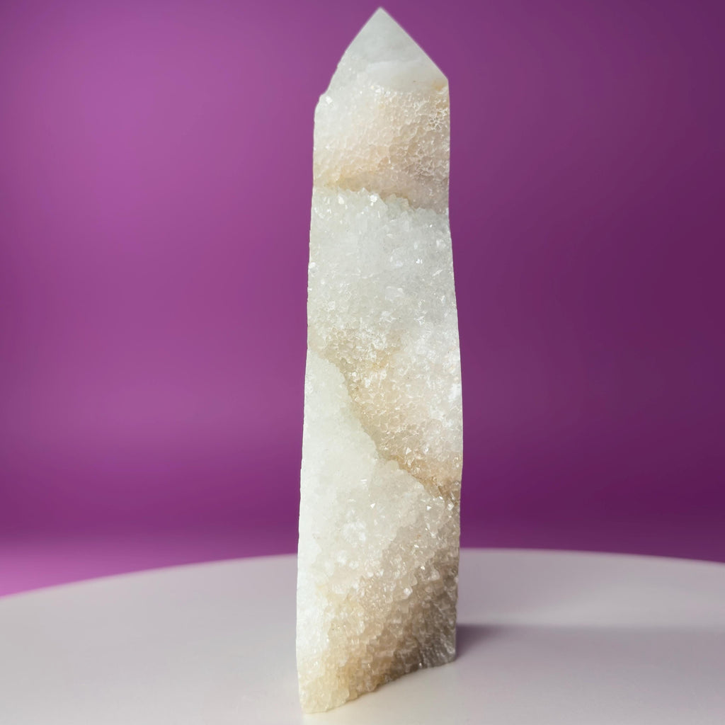 Green Fluorite Quartz Tower UV Reactive Crystal Druzy Natural Edge, Sugar Fluorite