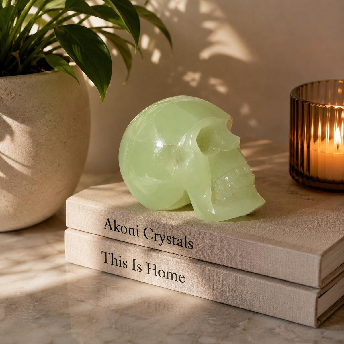 Green Onyx Skull Carving UV Reactive Crystal Decor