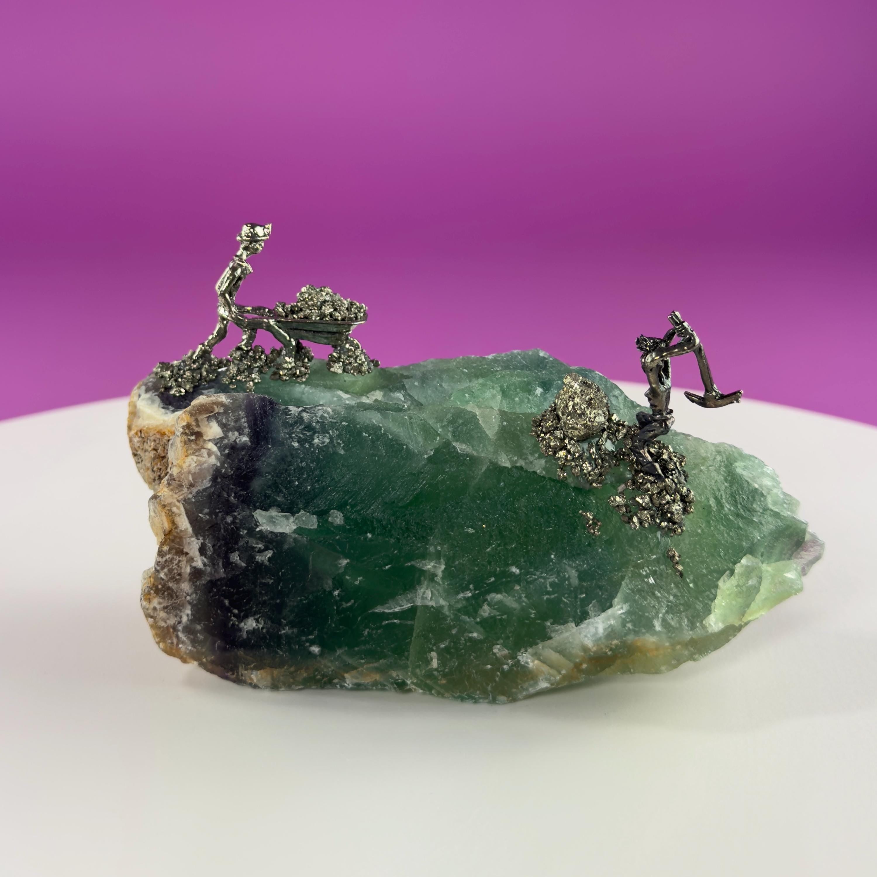Fluorite & Pyrite Miners Sculpture | Crystal Mining Display | Collector Piece