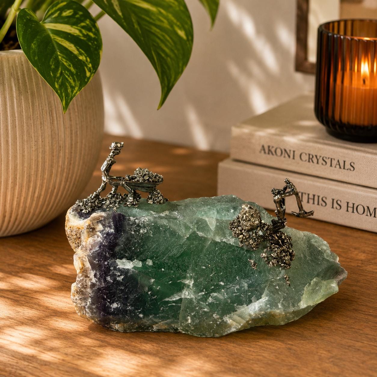 Fluorite & Pyrite Miners Sculpture | Crystal Mining Display | Collector Piece