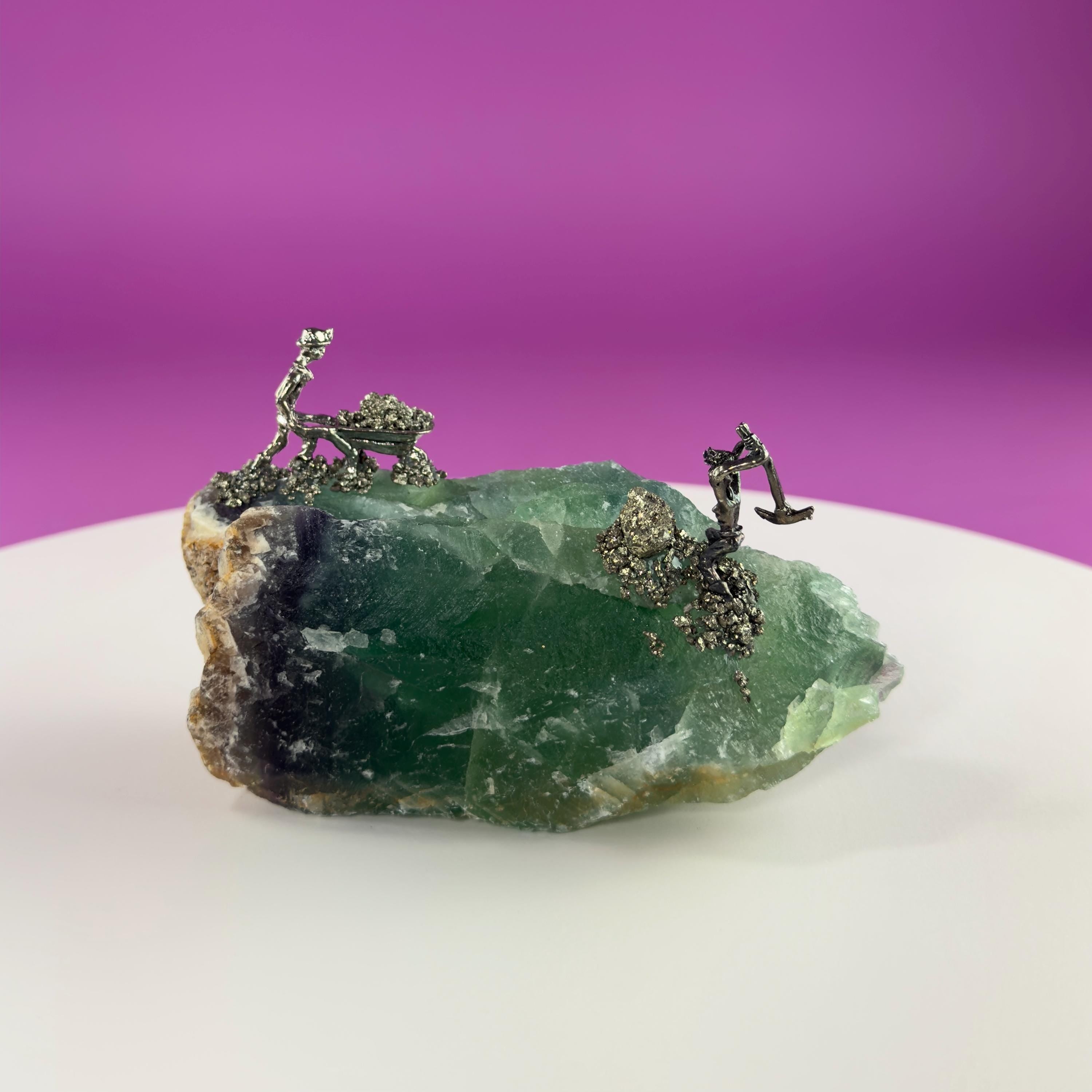 Fluorite & Pyrite Miners Sculpture | Crystal Mining Display | Collector Piece