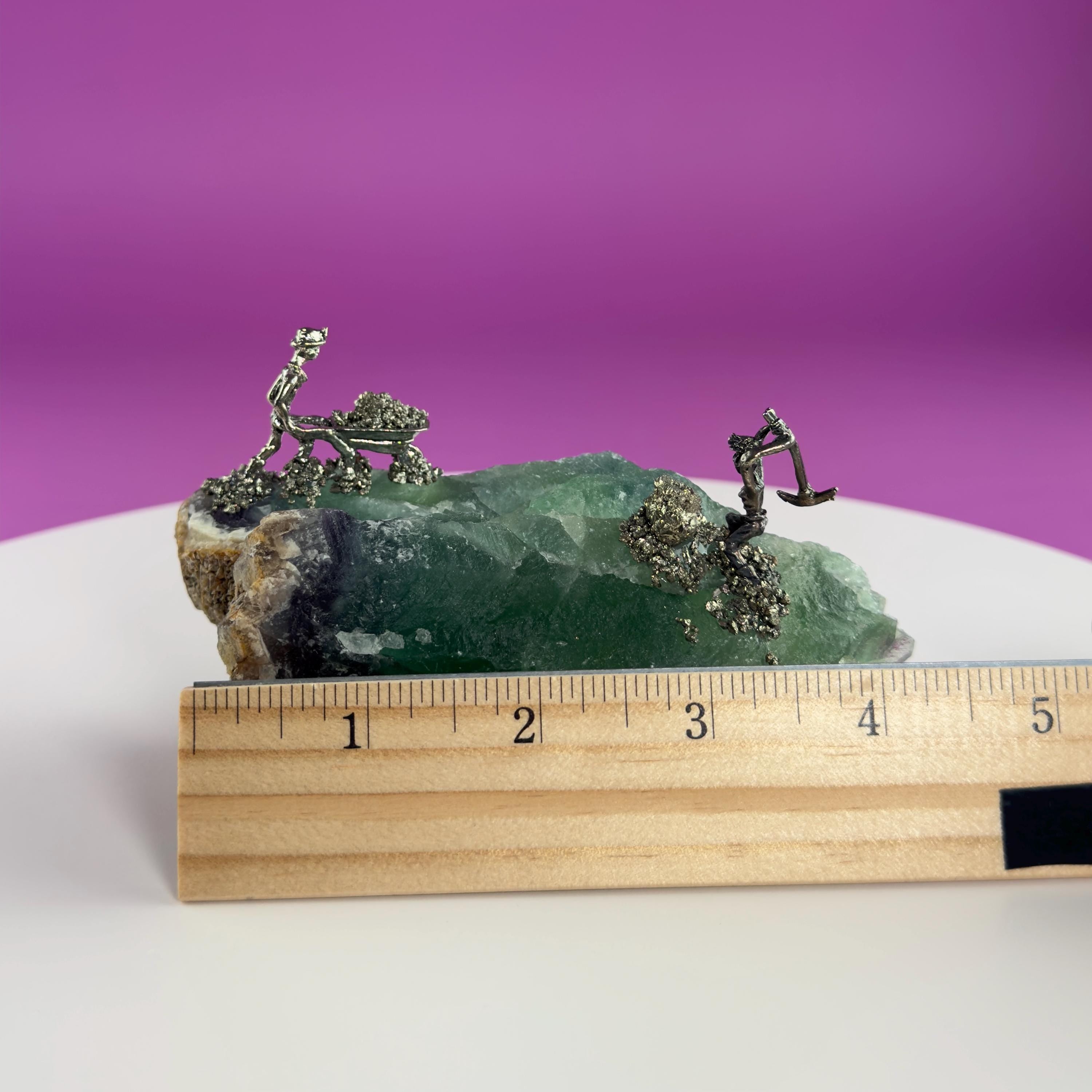 Fluorite & Pyrite Miners Sculpture | Crystal Mining Display | Collector Piece