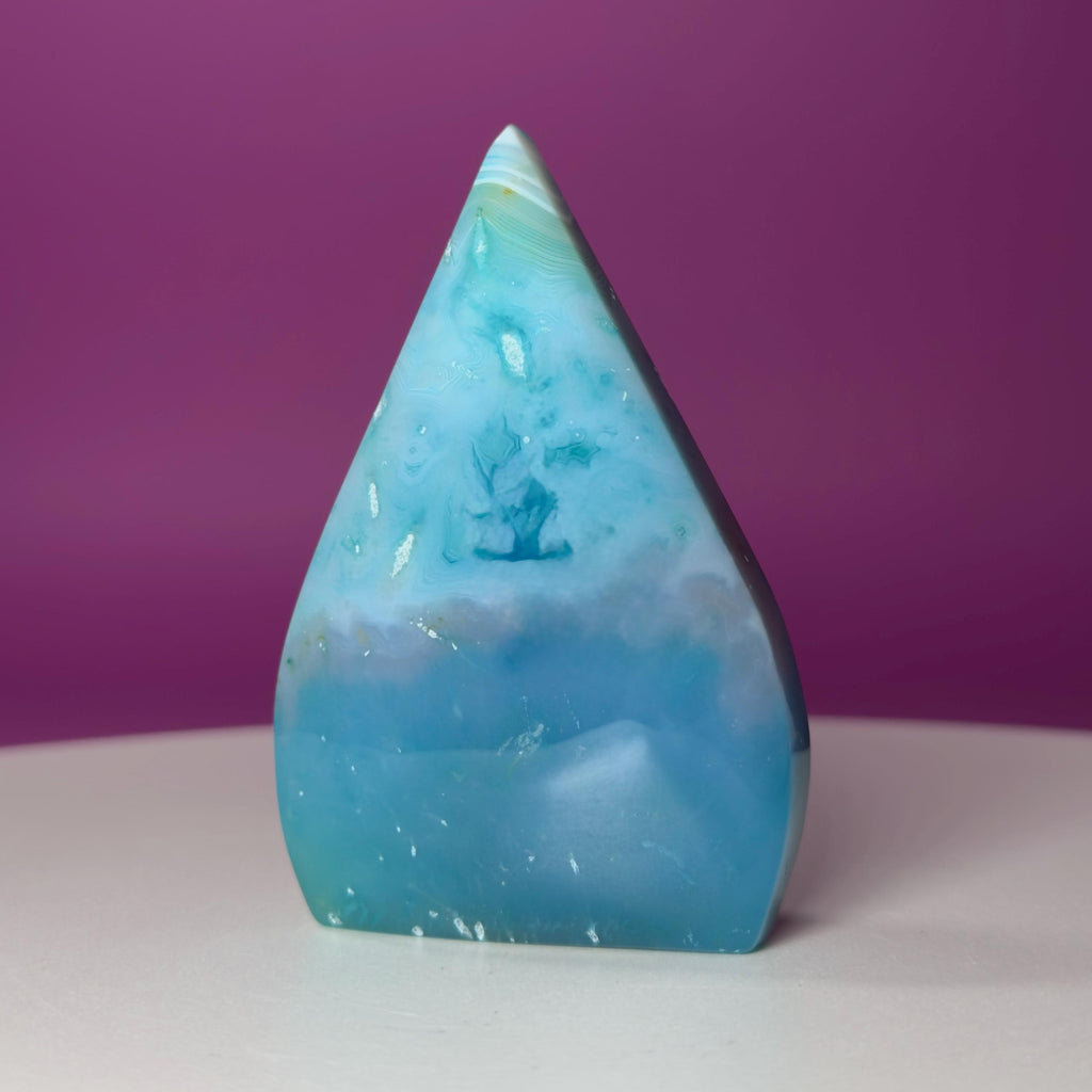 Blue Agate Teardrop Druzy Freeform Display Piece, Color Enhanced