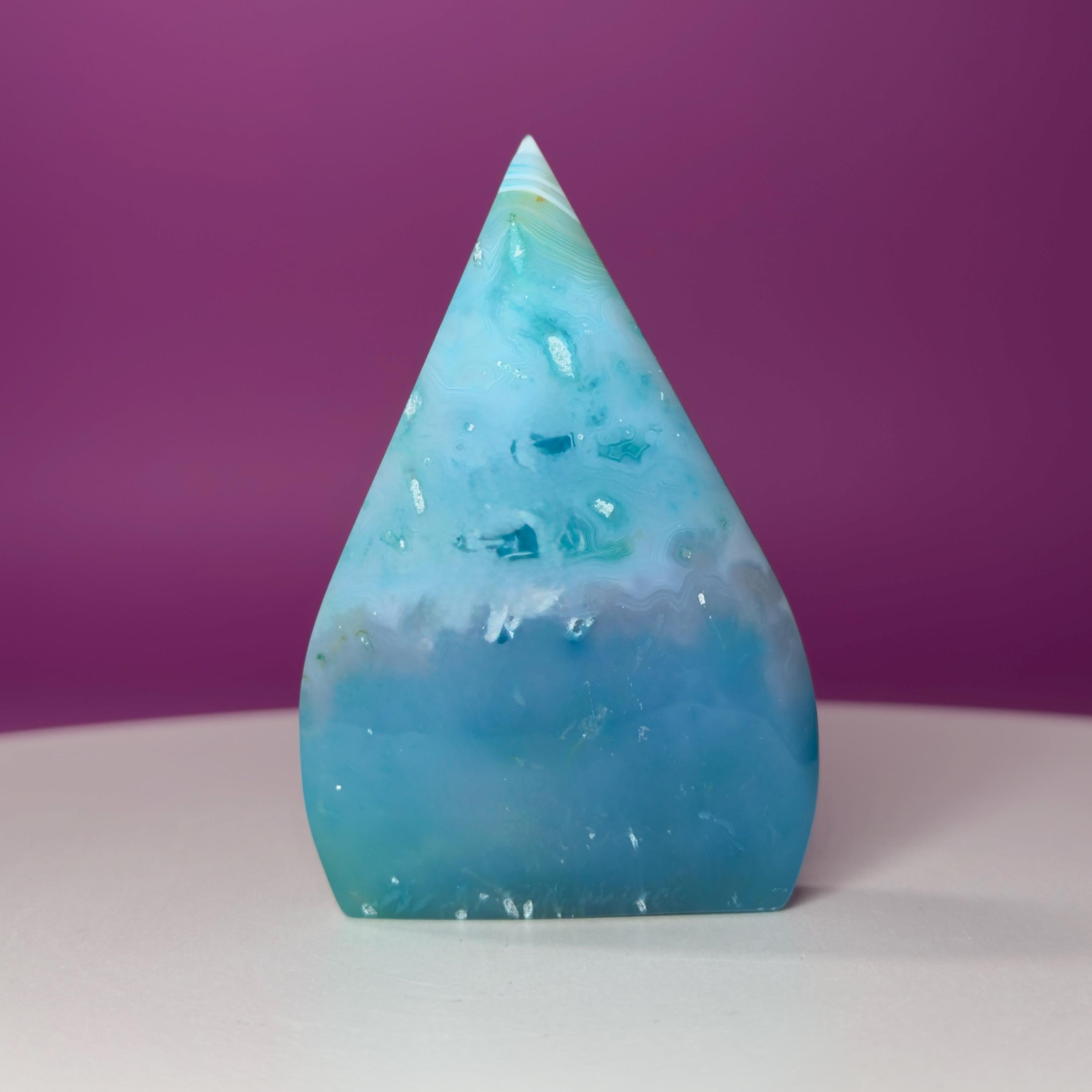 Blue Agate Teardrop Druzy Freeform Display Piece, Color Enhanced