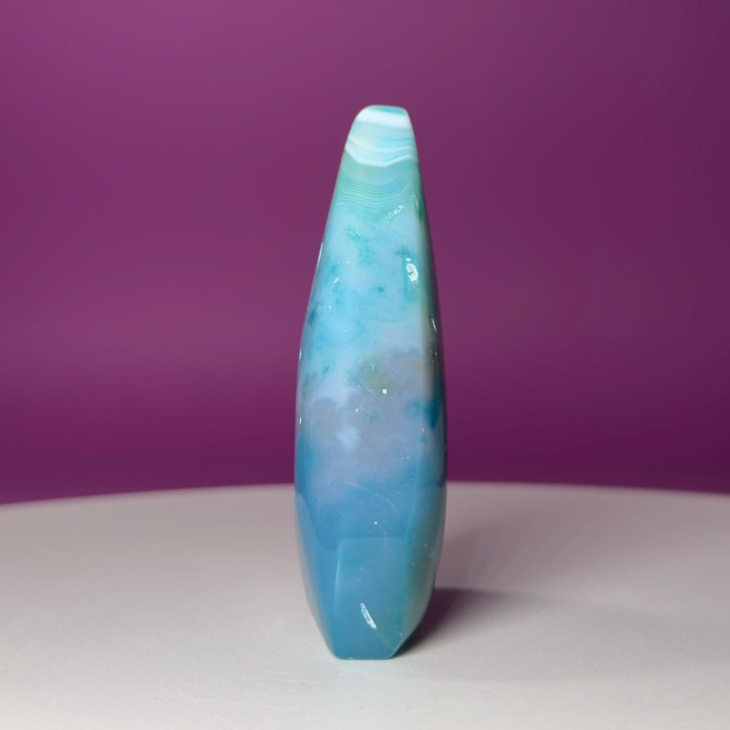 Blue Agate Teardrop Druzy Freeform Display Piece, Color Enhanced