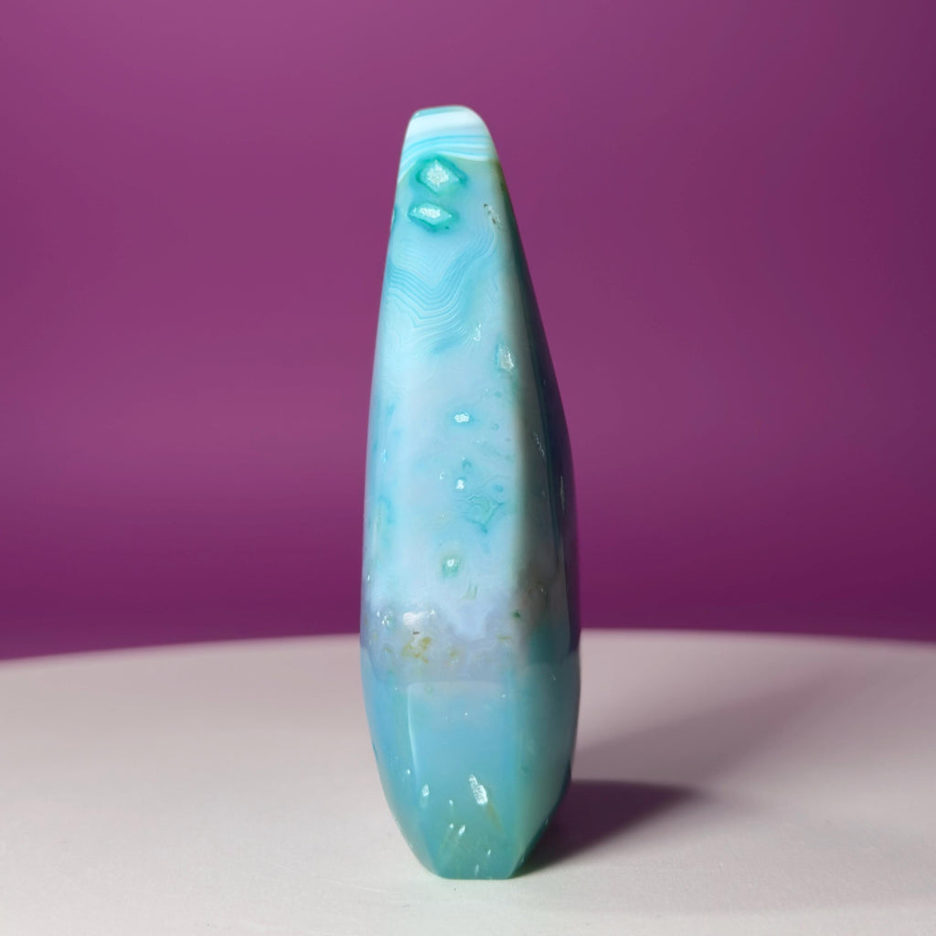 Blue Agate Teardrop Druzy Freeform Display Piece, Color Enhanced
