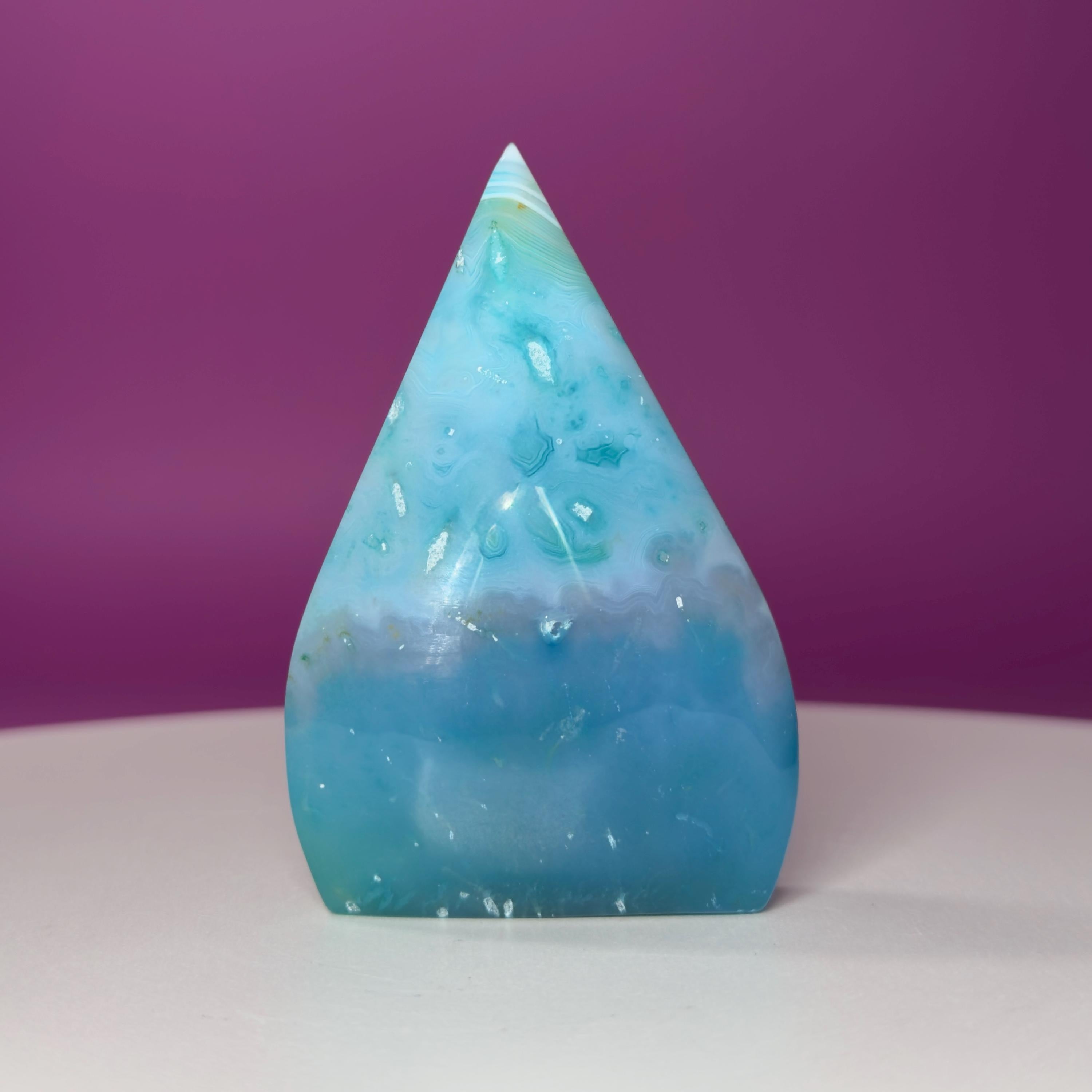 Blue Agate Teardrop Druzy Freeform Display Piece, Color Enhanced