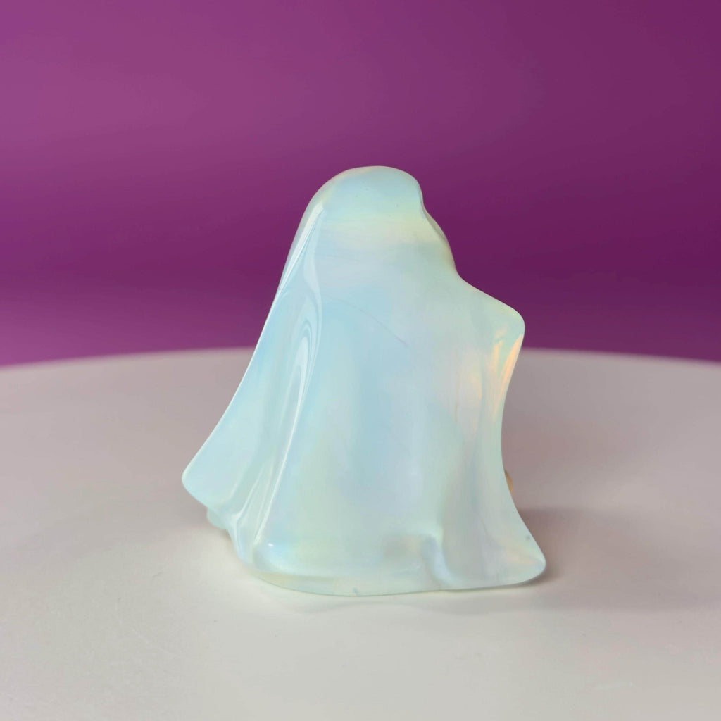 Opalite Ghost Carving Halloween Decor Crystal Figure Collector Display
