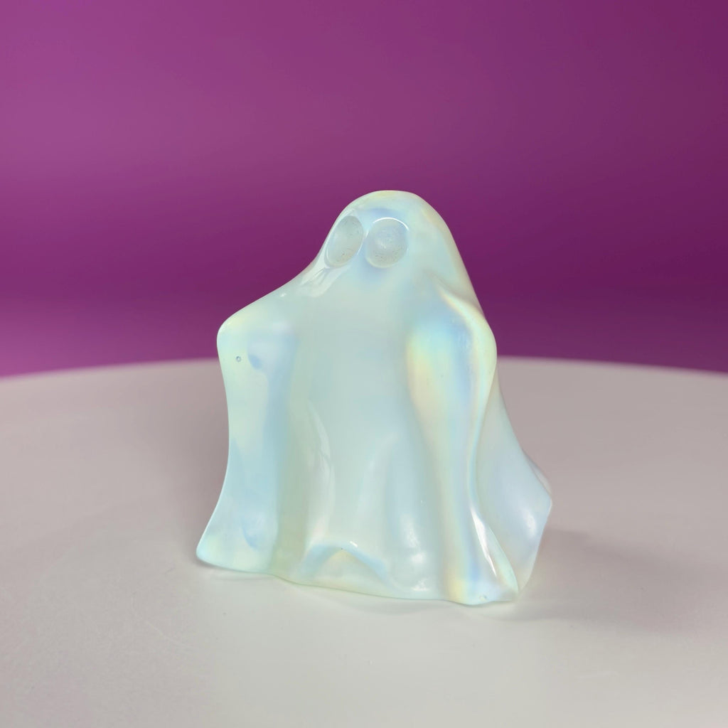 Opalite Ghost Carving Halloween Decor Crystal Figure Collector Display