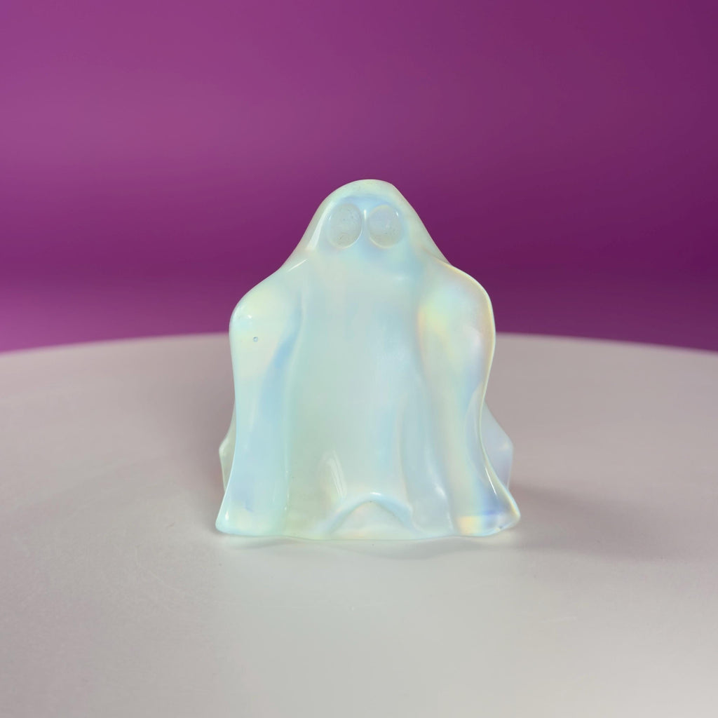 Opalite Ghost Carving Halloween Decor Crystal Figure Collector Display