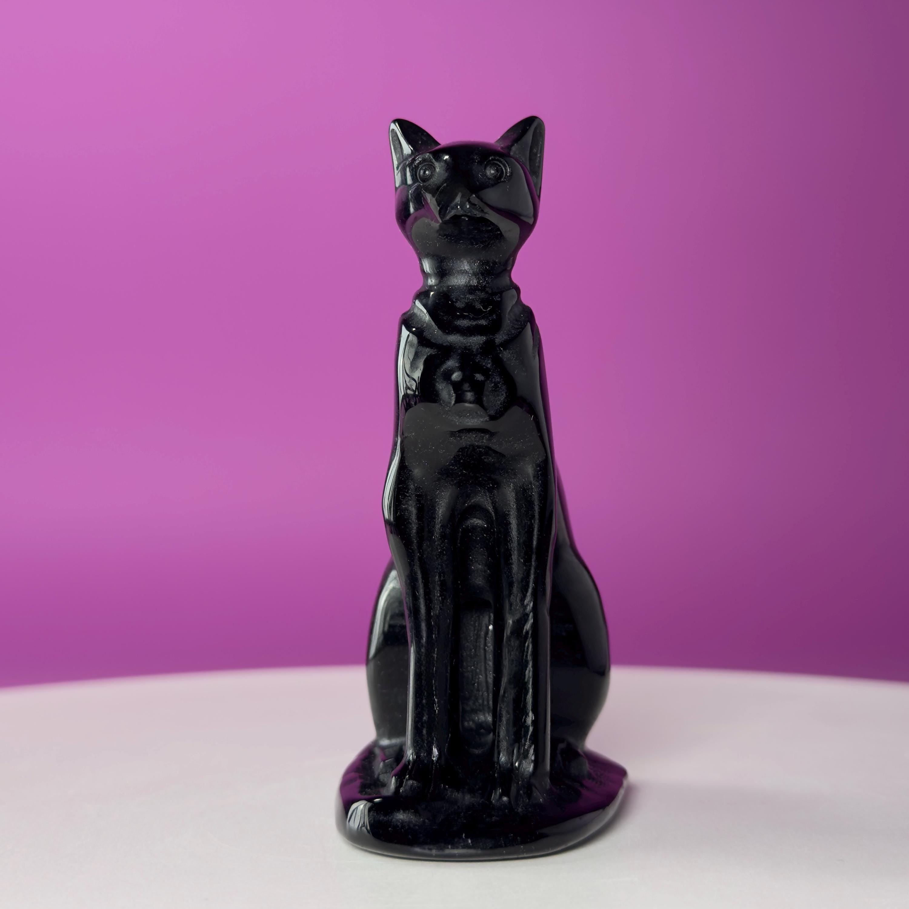 Obsidian Sphynx Cat Carving | Black Crystal Cat Statue | Collector Display Piece