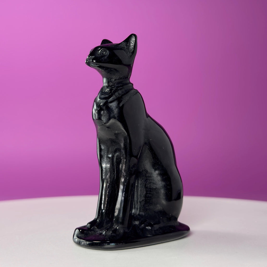 Obsidian Sphynx Cat Carving | Black Crystal Cat Statue | Collector Display Piece