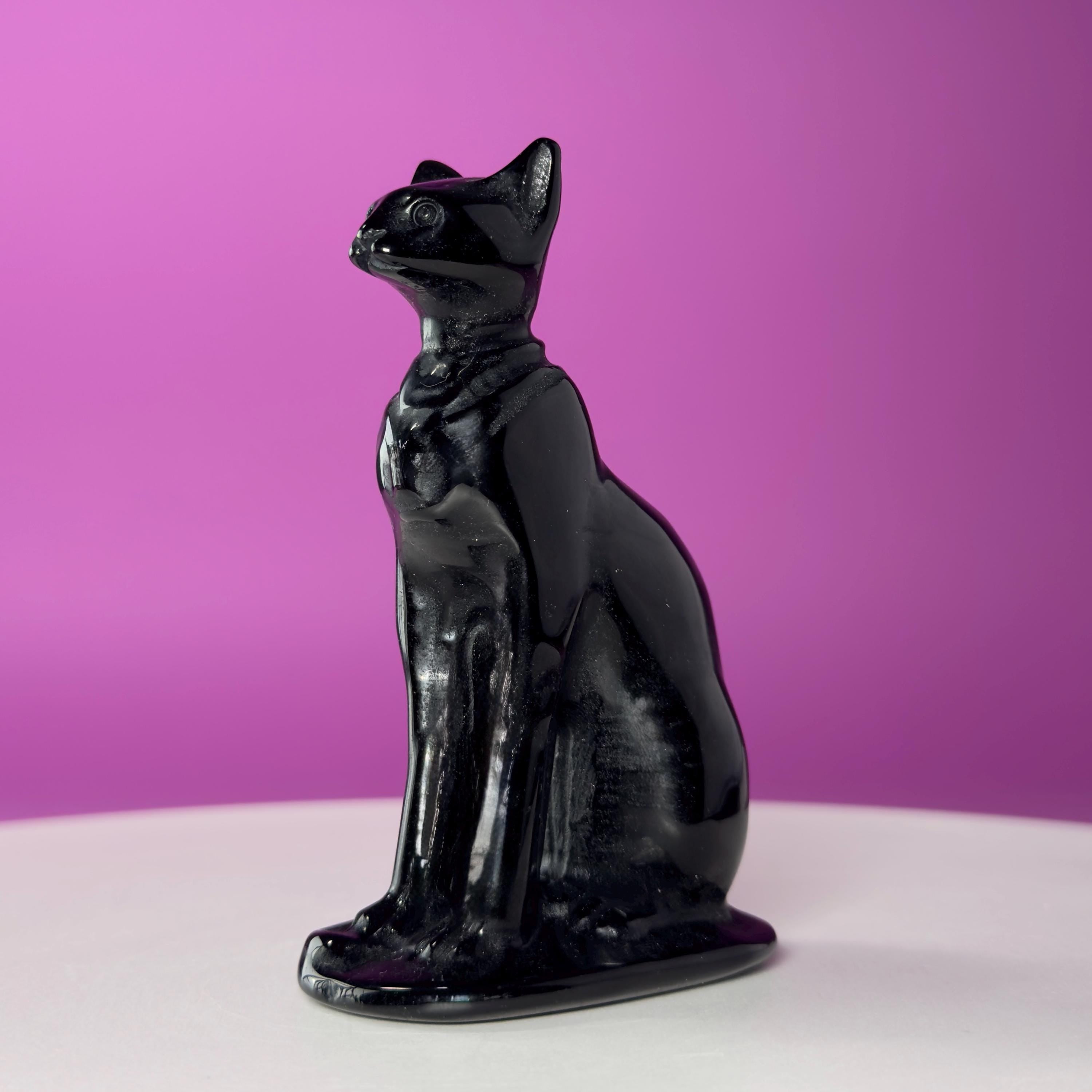 Obsidian Sphynx Cat Carving | Black Crystal Cat Statue | Collector Display Piece
