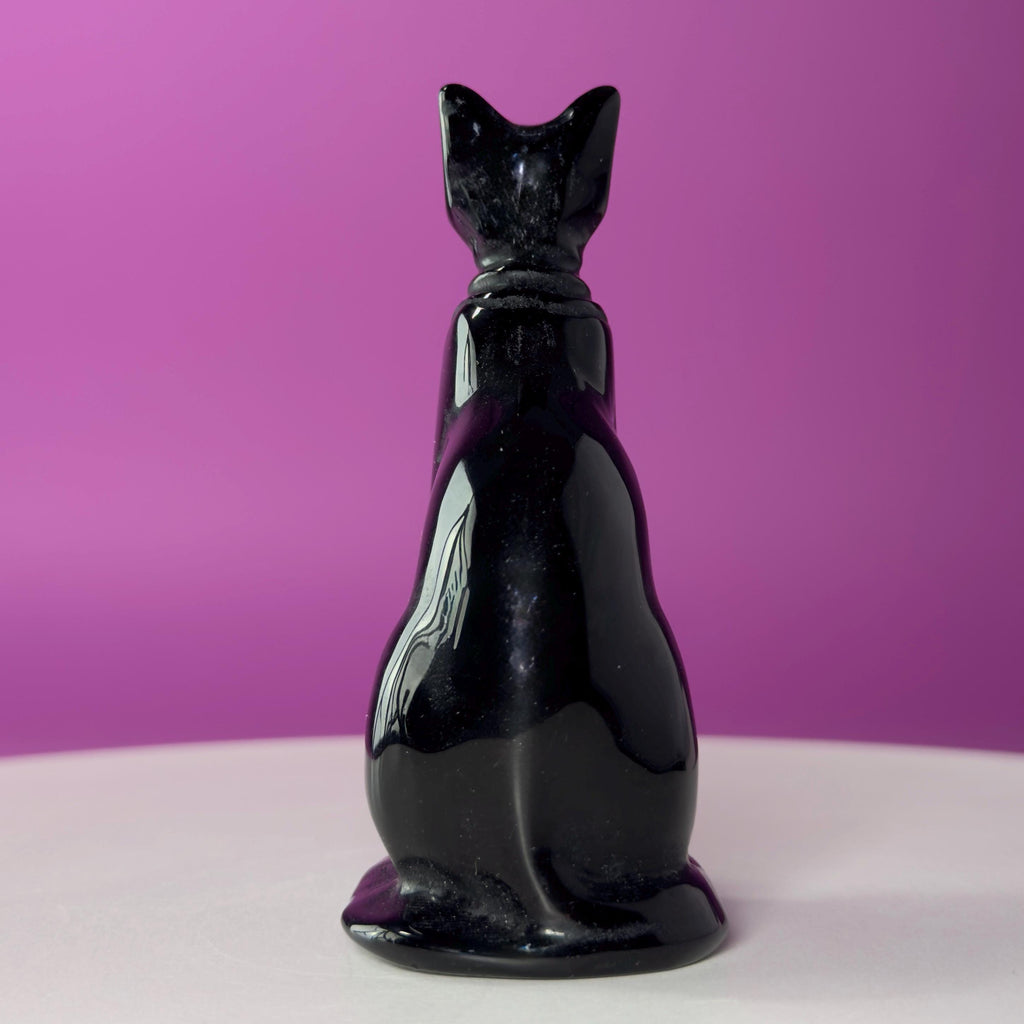 Obsidian Sphynx Cat Carving | Black Crystal Cat Statue | Collector Display Piece
