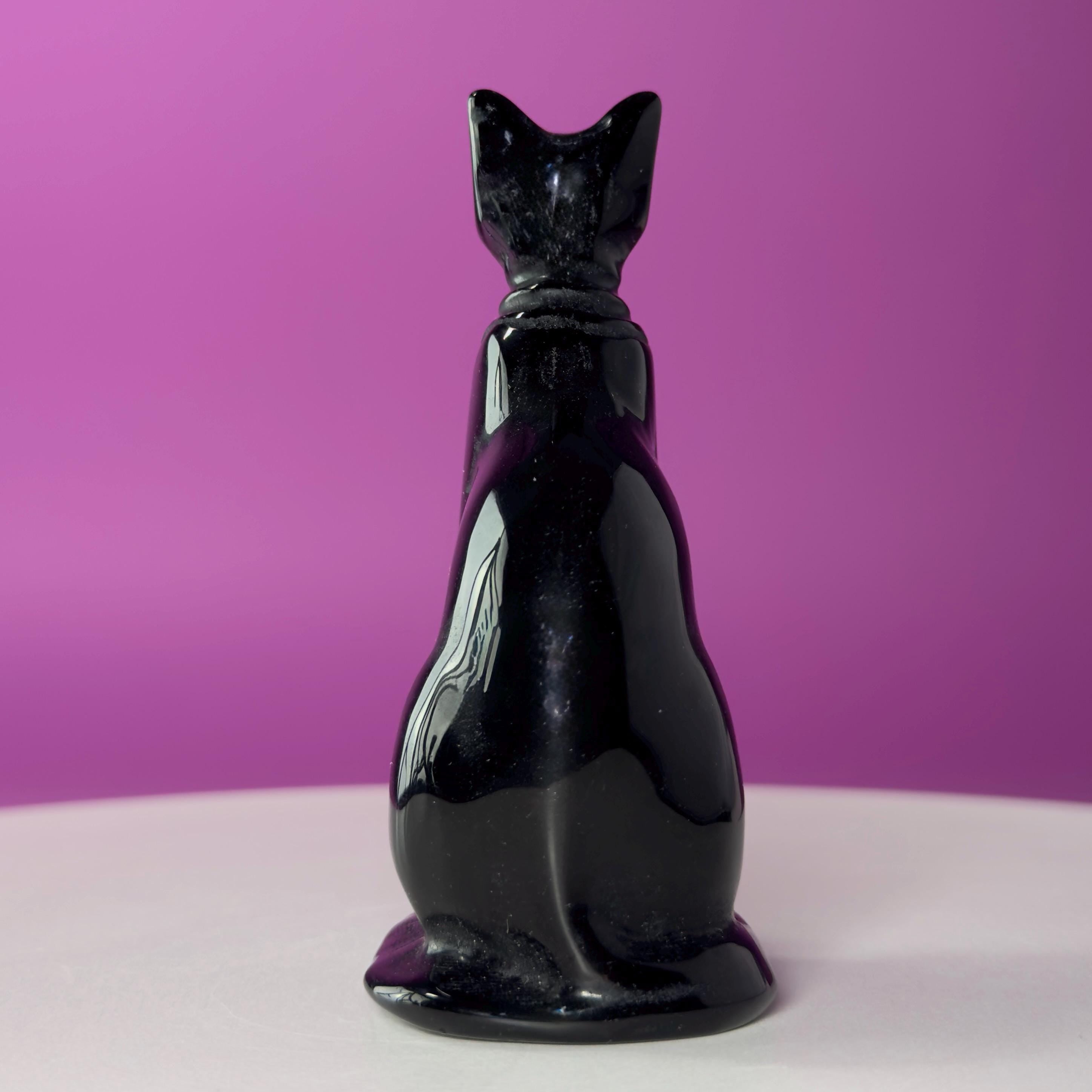 Obsidian Sphynx Cat Carving | Black Crystal Cat Statue | Collector Display Piece