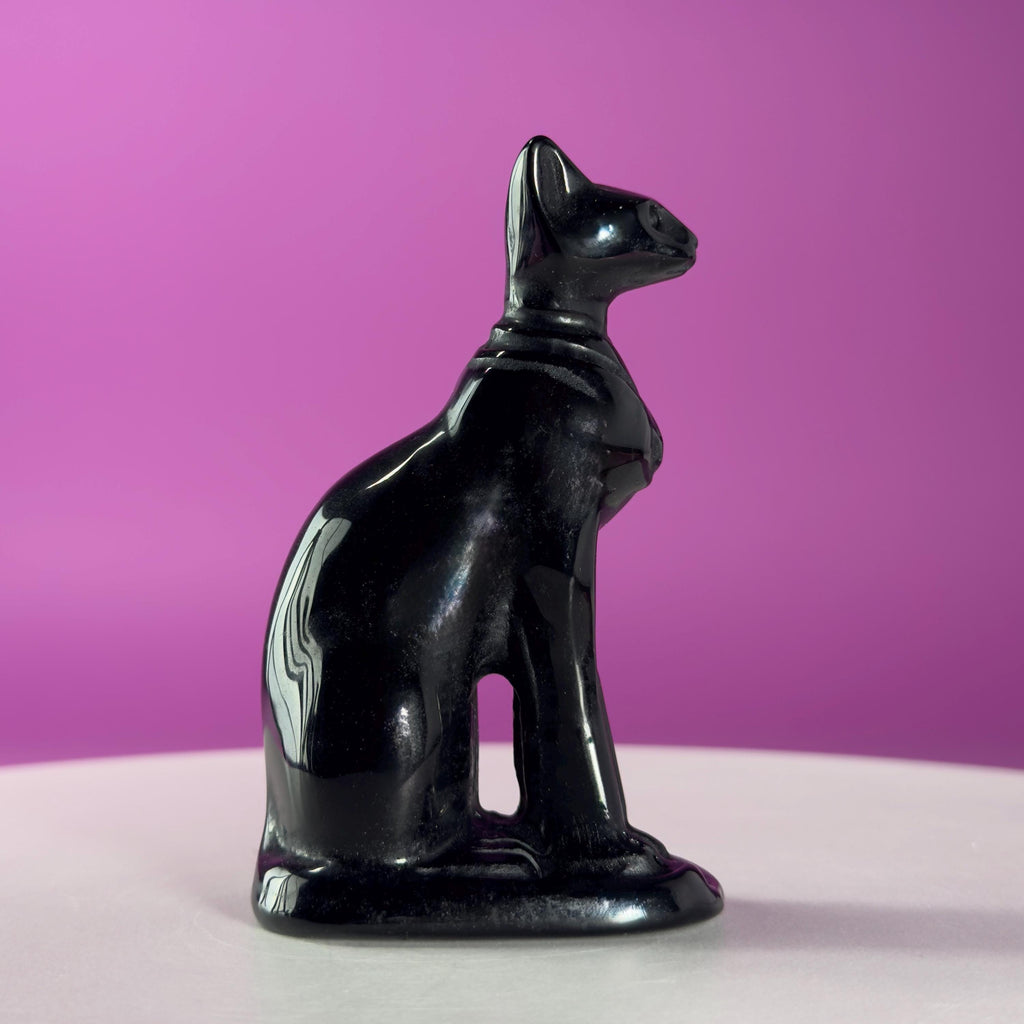 Obsidian Sphynx Cat Carving | Black Crystal Cat Statue | Collector Display Piece