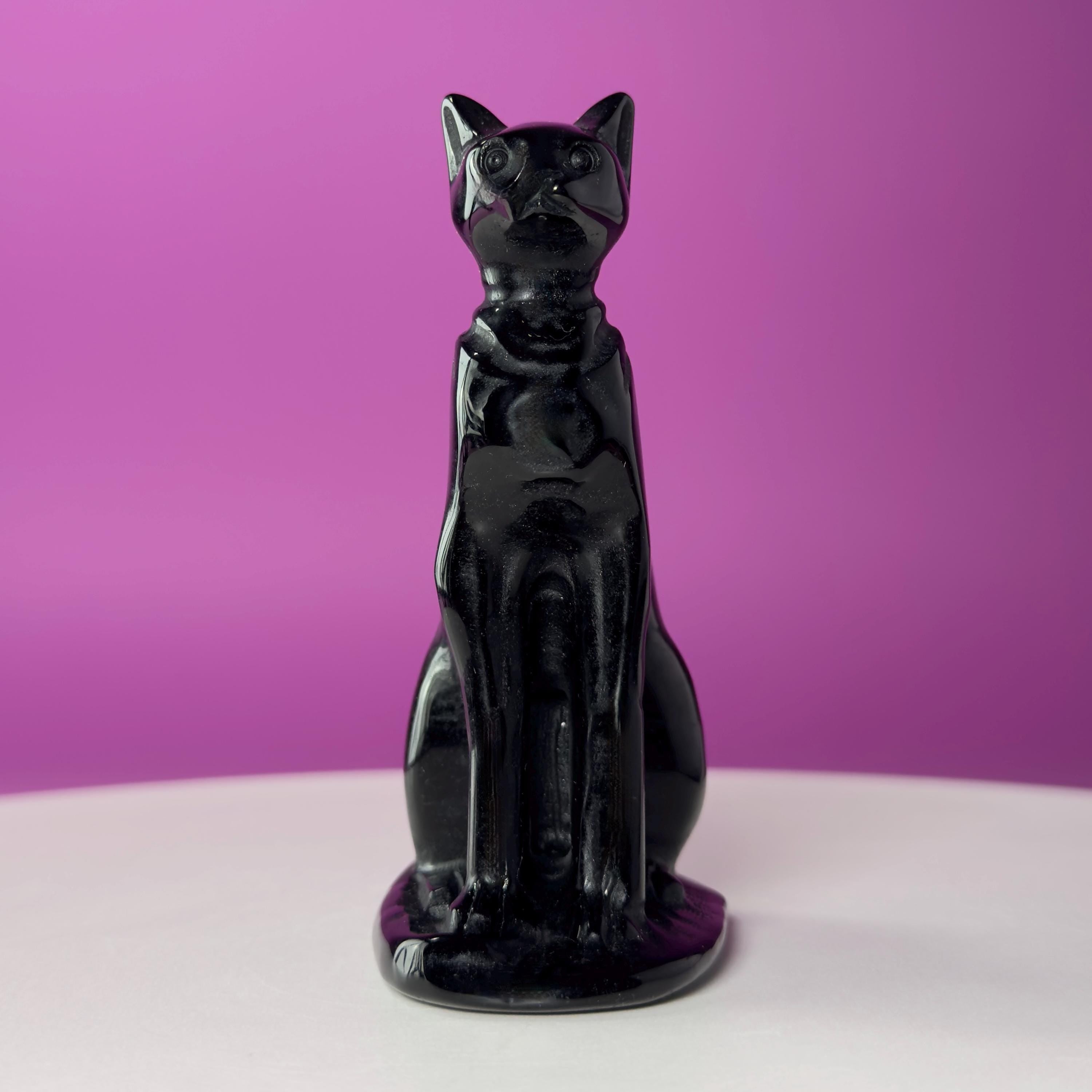 Obsidian Sphynx Cat Carving | Black Crystal Cat Statue | Collector Display Piece