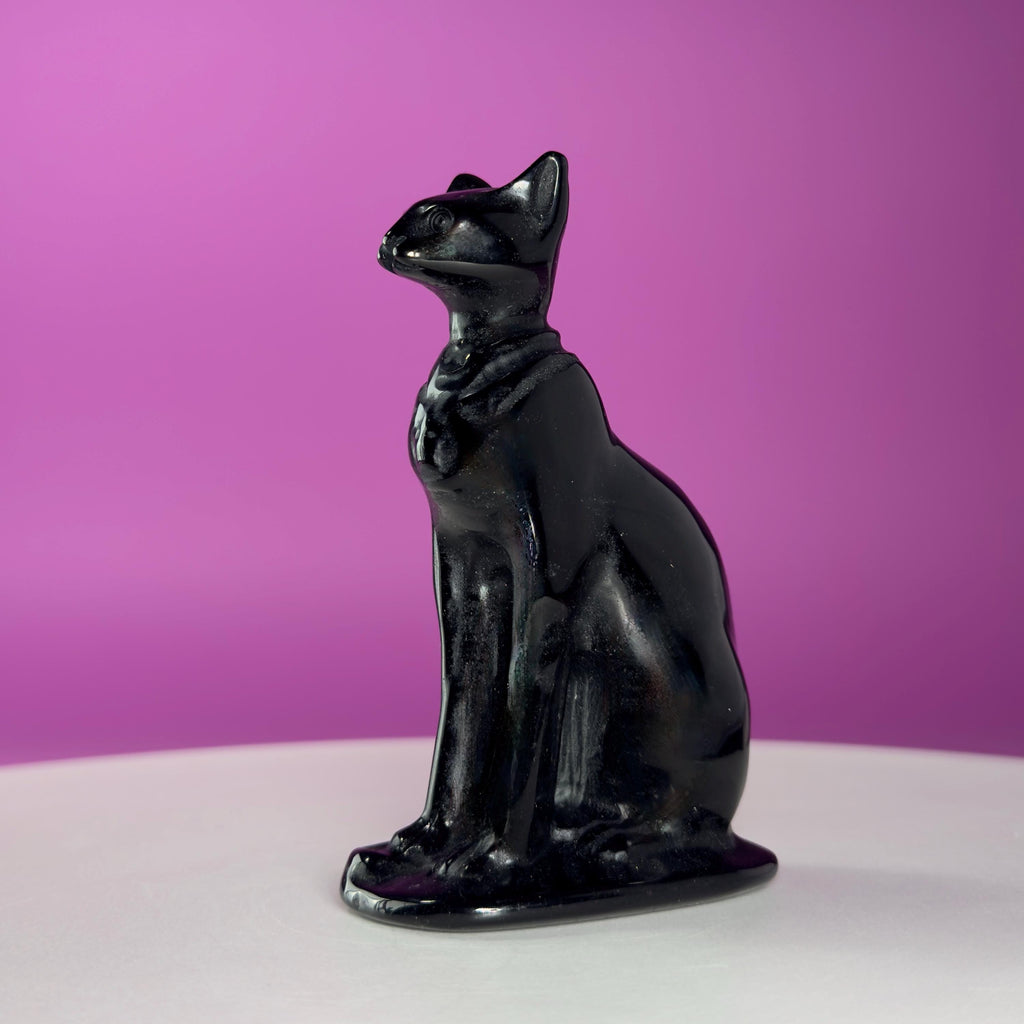 Obsidian Sphynx Cat Carving | Black Crystal Cat Statue | Collector Display Piece