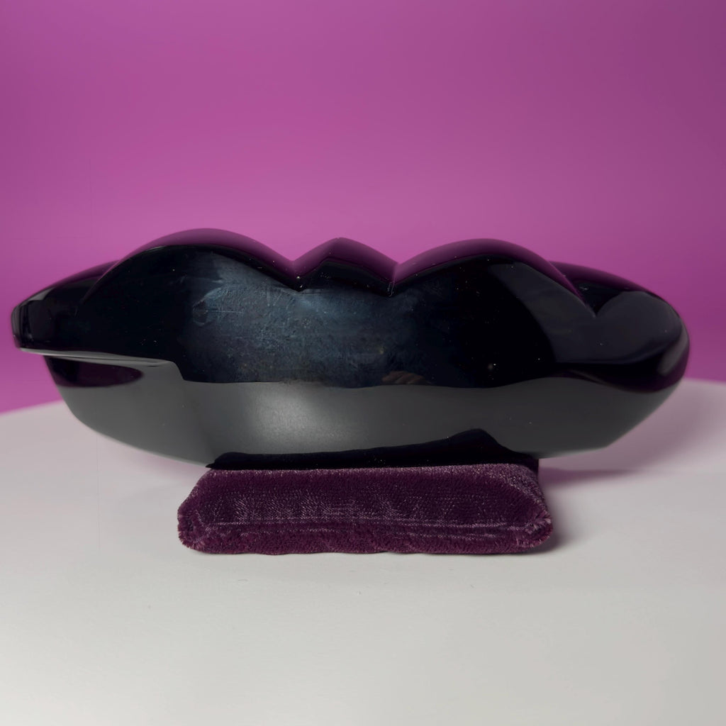 Rainbow Obsidian Double Heart Carving Mexico Collector Display, Velvet Pillow Display