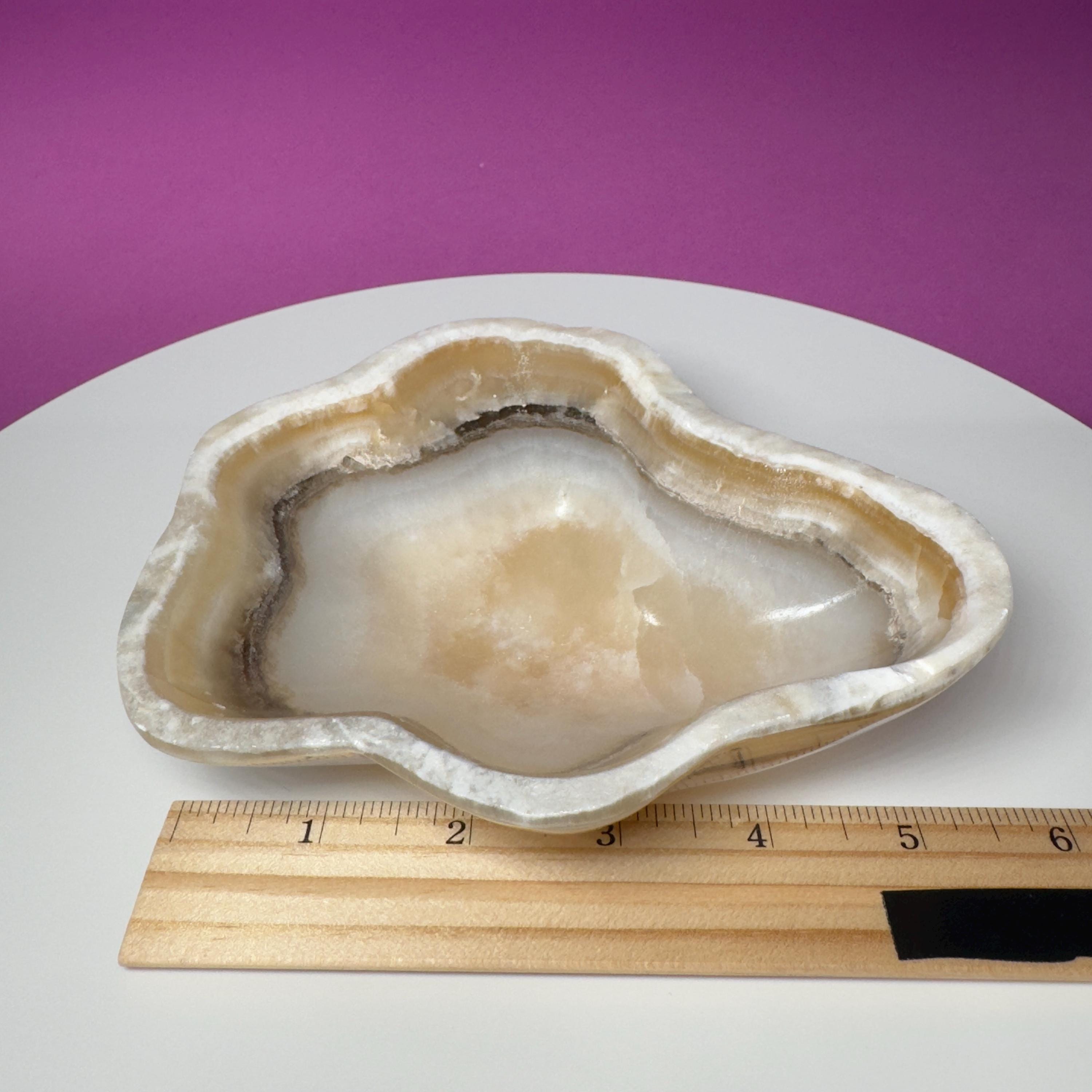 Brown Onyx Bowl, Irregular Shape, Mexico, Decorative Crystal Bowl