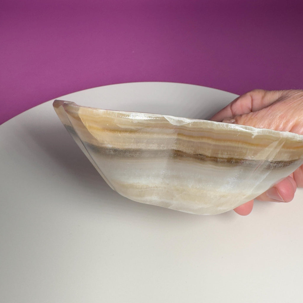 Brown Onyx Bowl, Irregular Shape, Mexico, Decorative Crystal Bowl