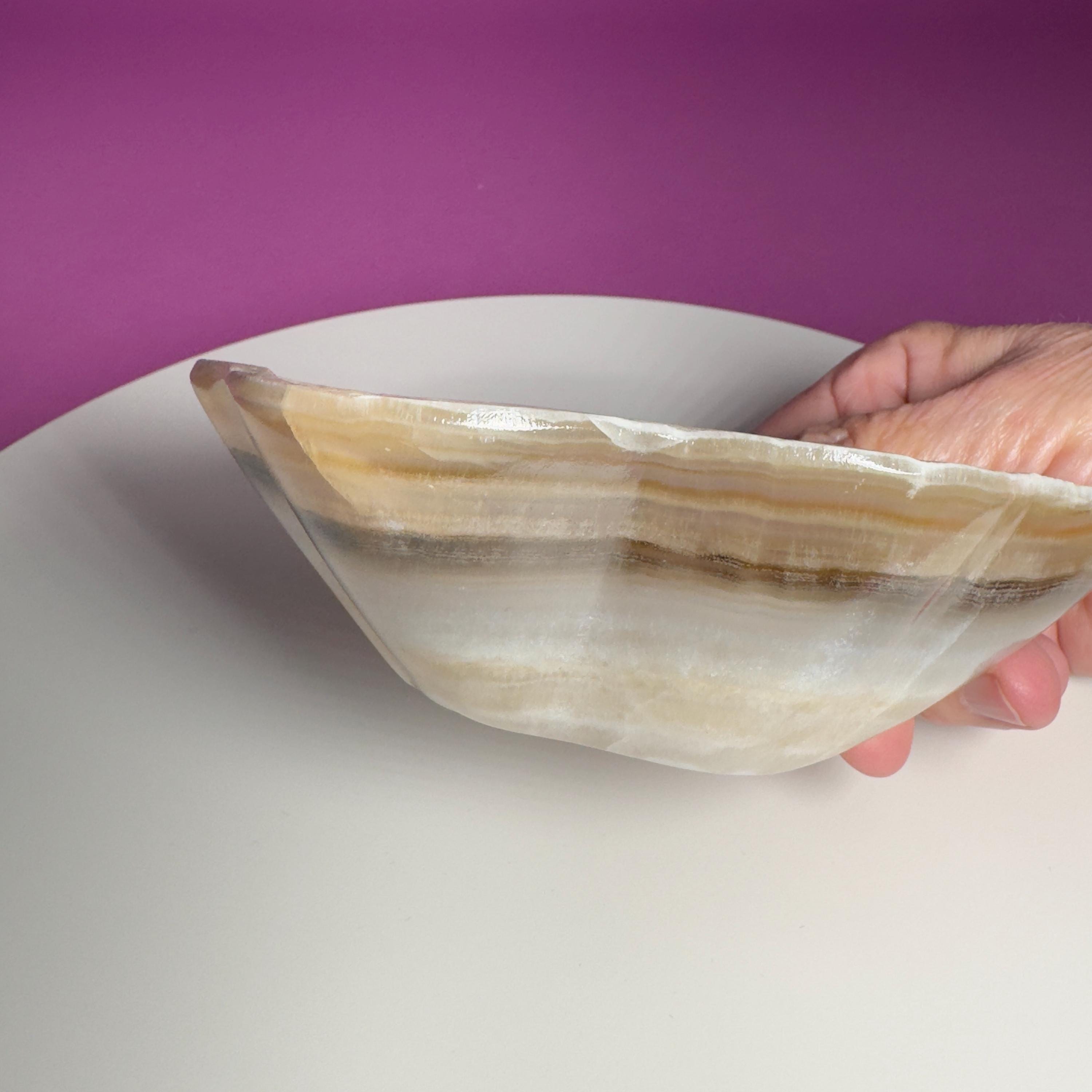Brown Onyx Bowl, Irregular Shape, Mexico, Decorative Crystal Bowl