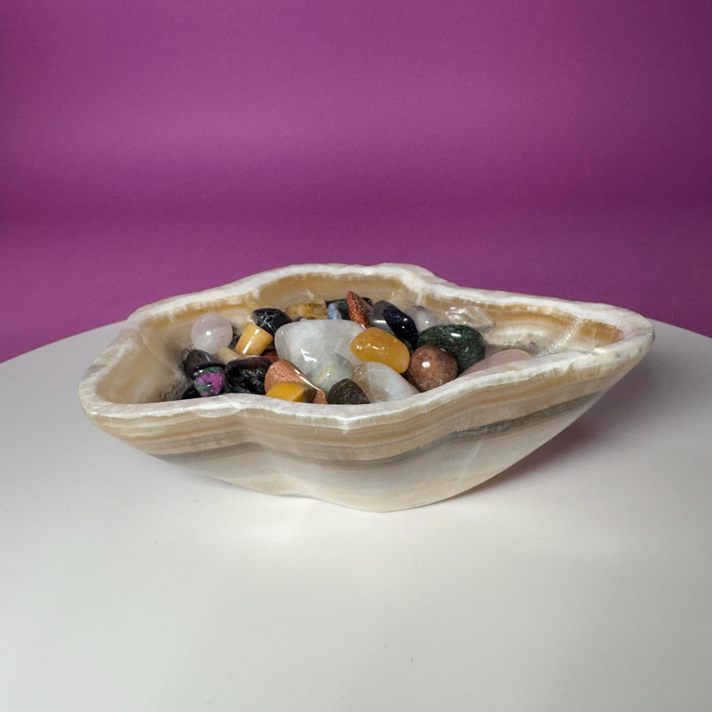 Brown Onyx Bowl, Irregular Shape, Mexico, Decorative Crystal Bowl