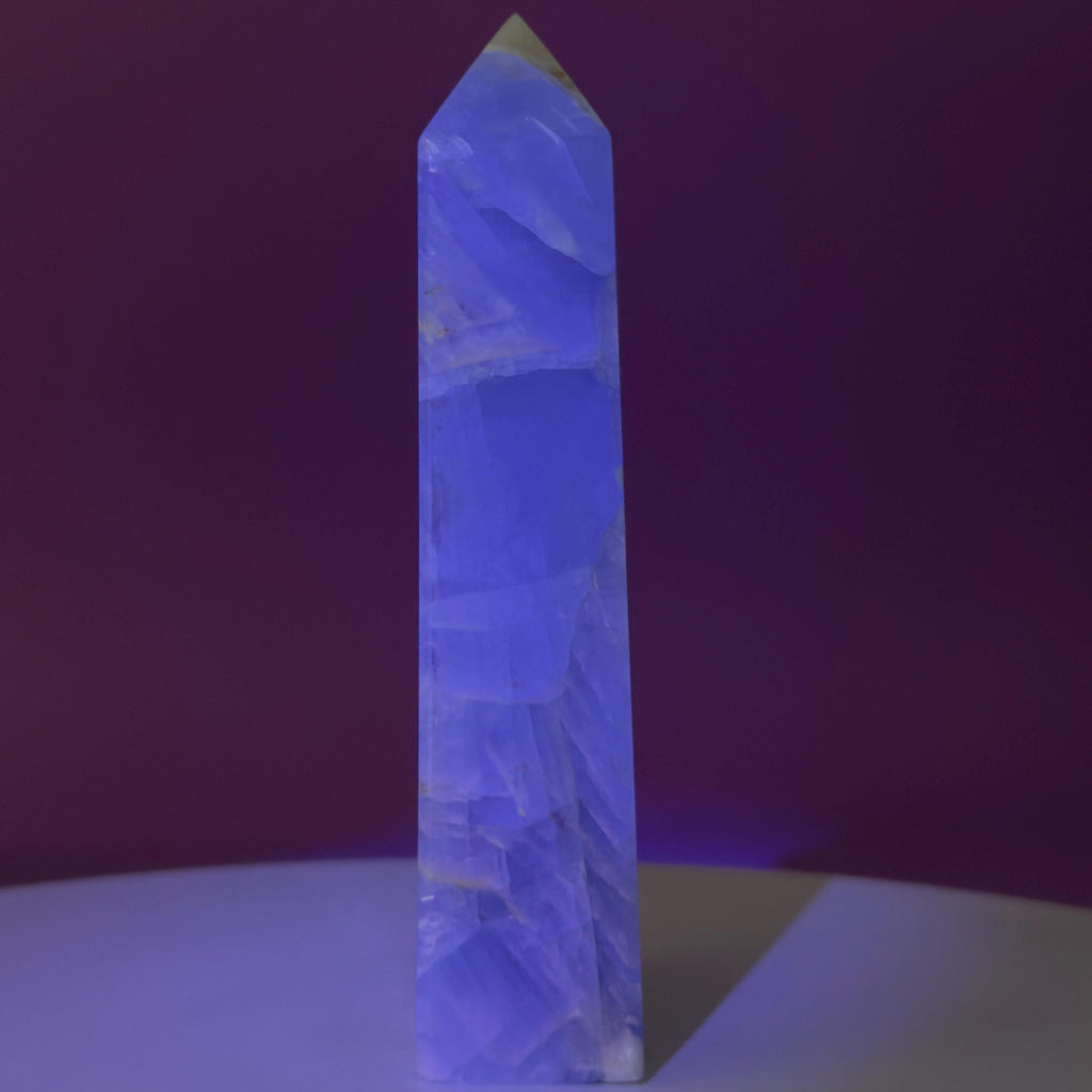 Green Fluorite Quartz Tower UV Reactive Crystal Druzy Natural Edge, Sugar Fluorite