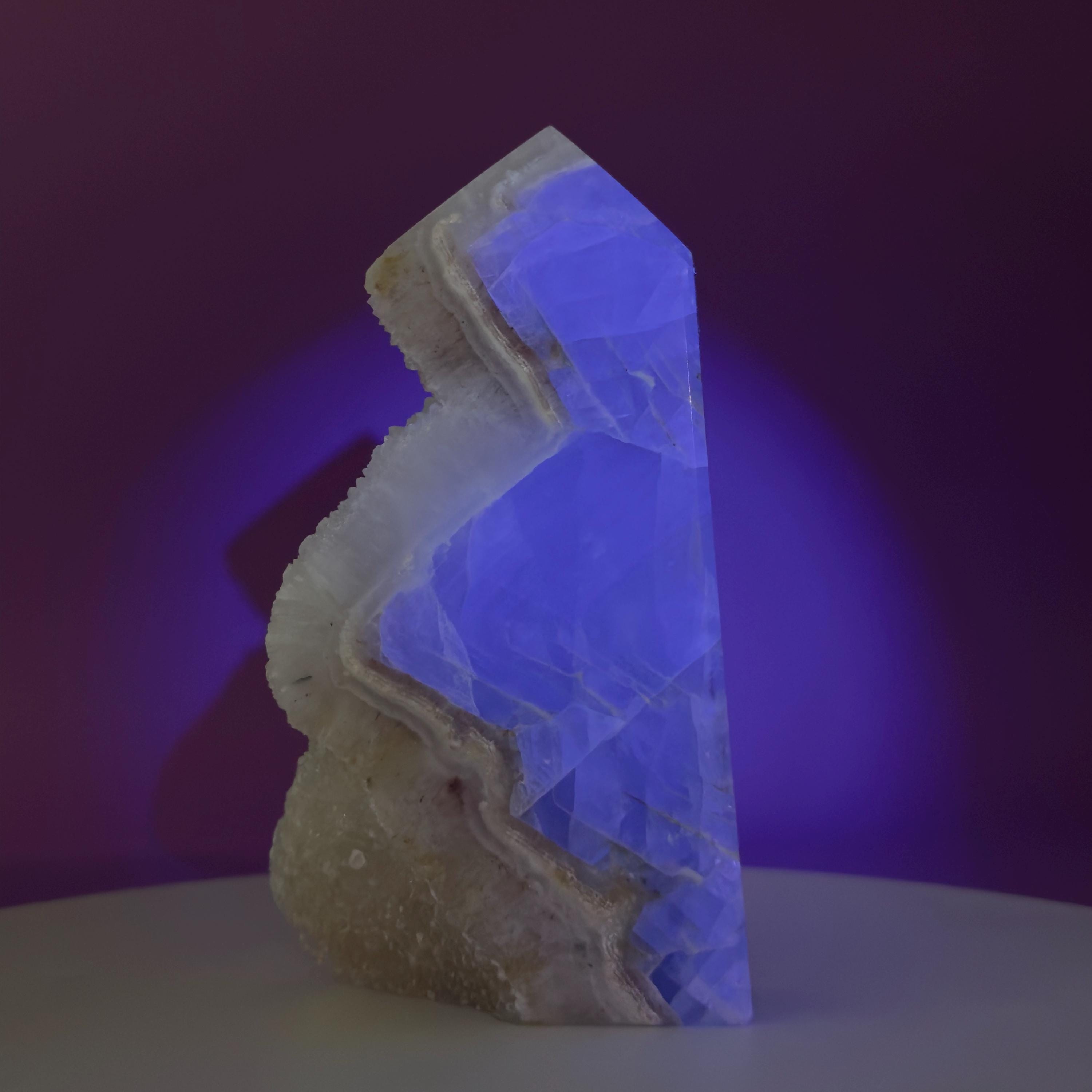 Green Fluorite Quartz Tower UV Reactive Crystal Druzy Natural Edge, Sugar Fluorite