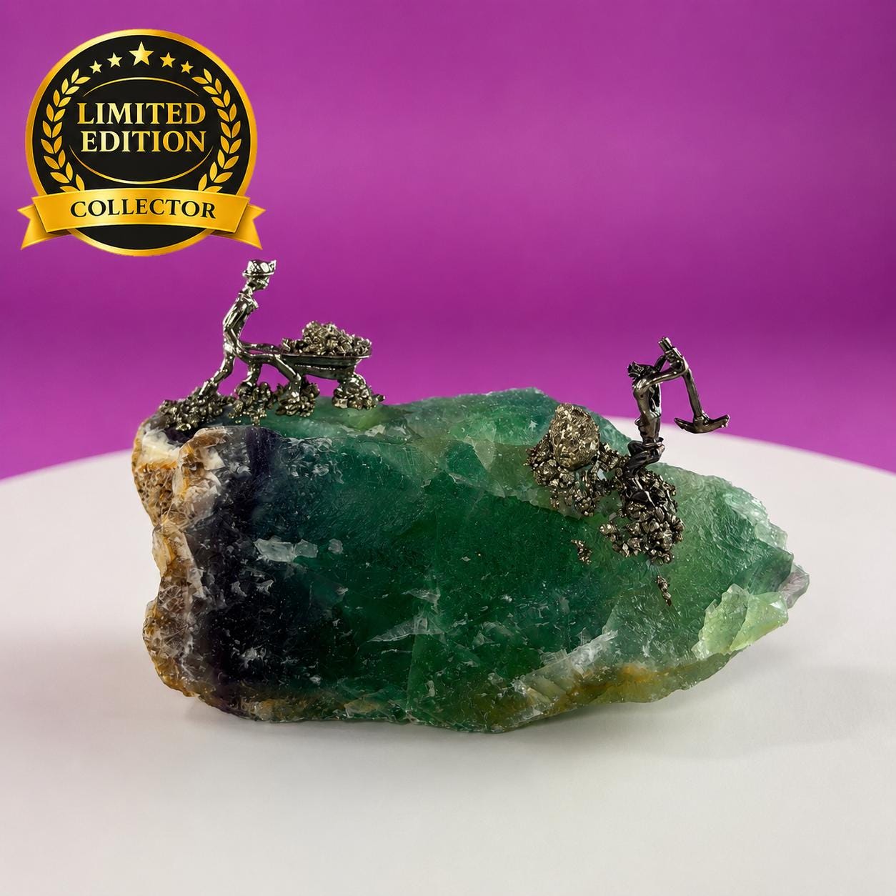 Fluorite & Pyrite Miners Sculpture | Crystal Mining Display | Collector Piece