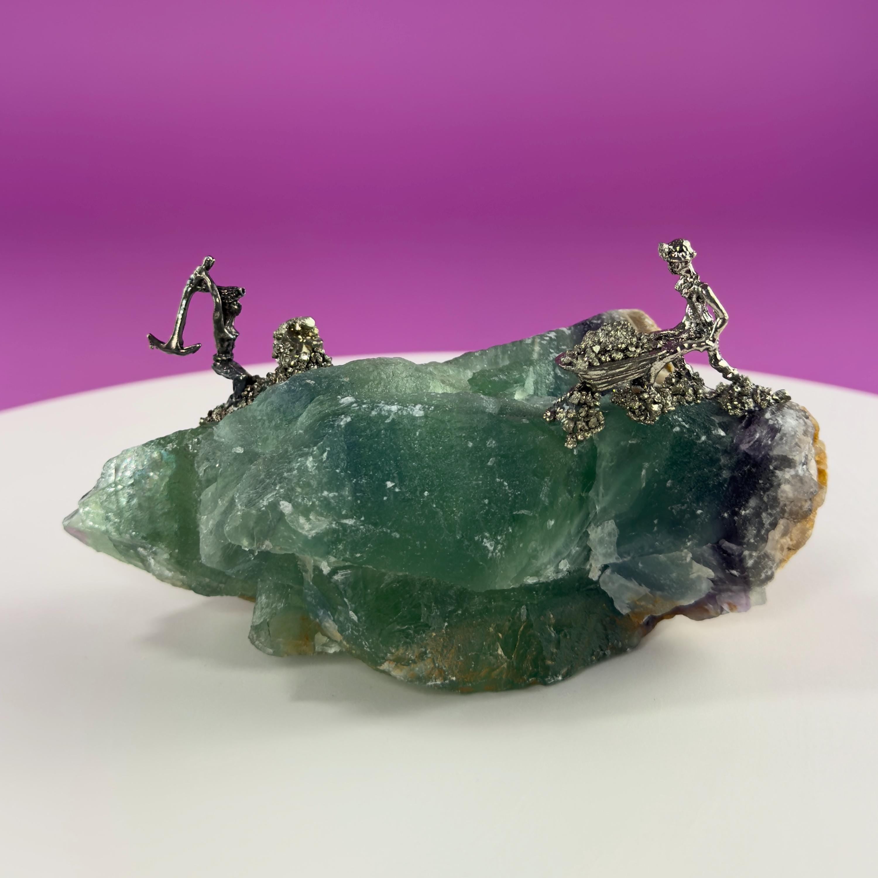 Fluorite & Pyrite Miners Sculpture | Crystal Mining Display | Collector Piece