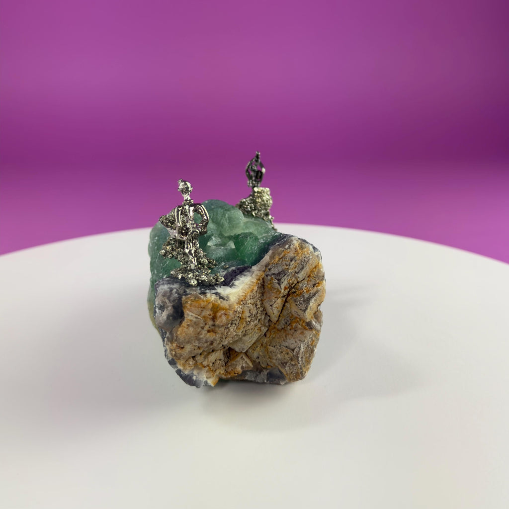 Fluorite & Pyrite Miners Sculpture | Crystal Mining Display | Collector Piece