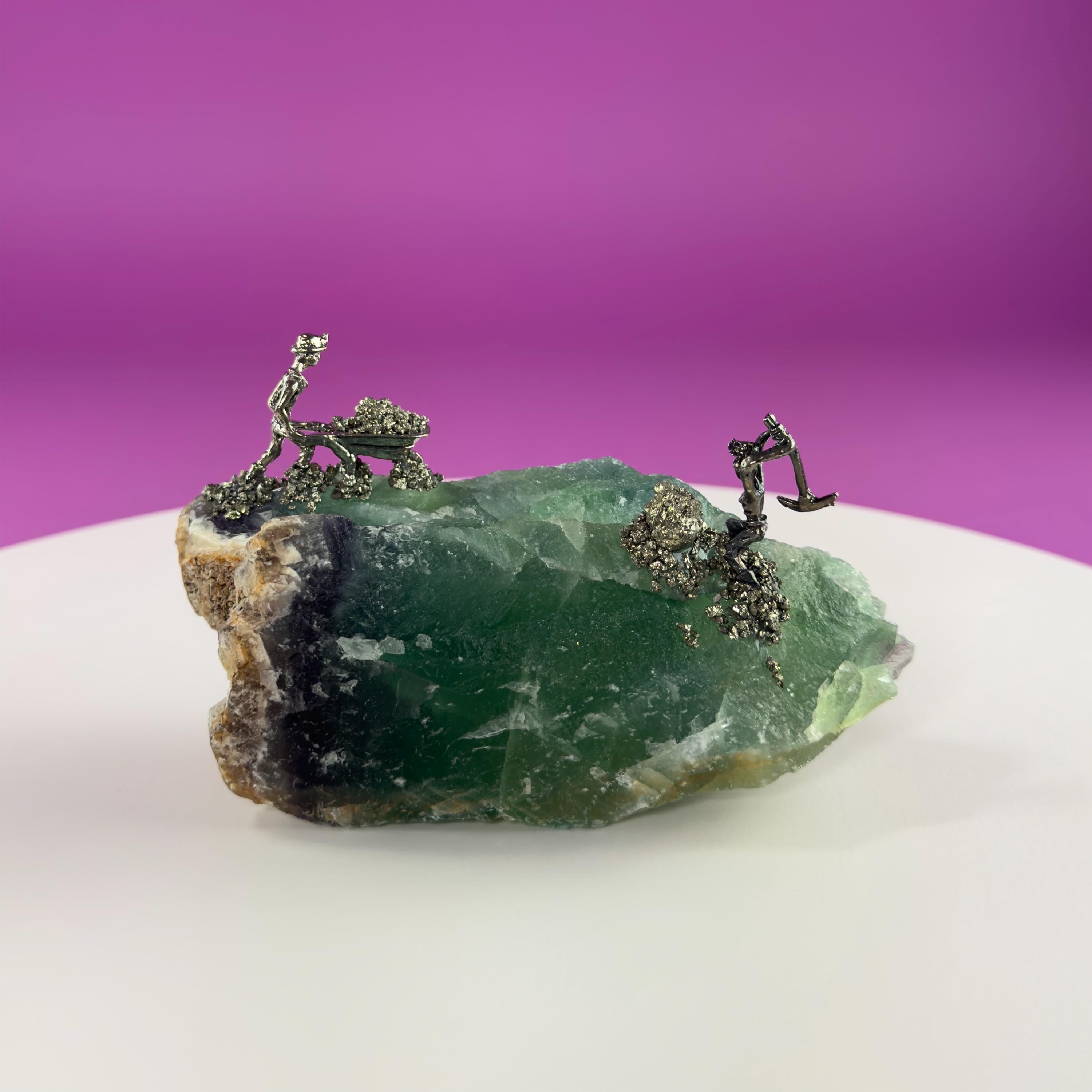 Fluorite & Pyrite Miners Sculpture | Crystal Mining Display | Collector Piece