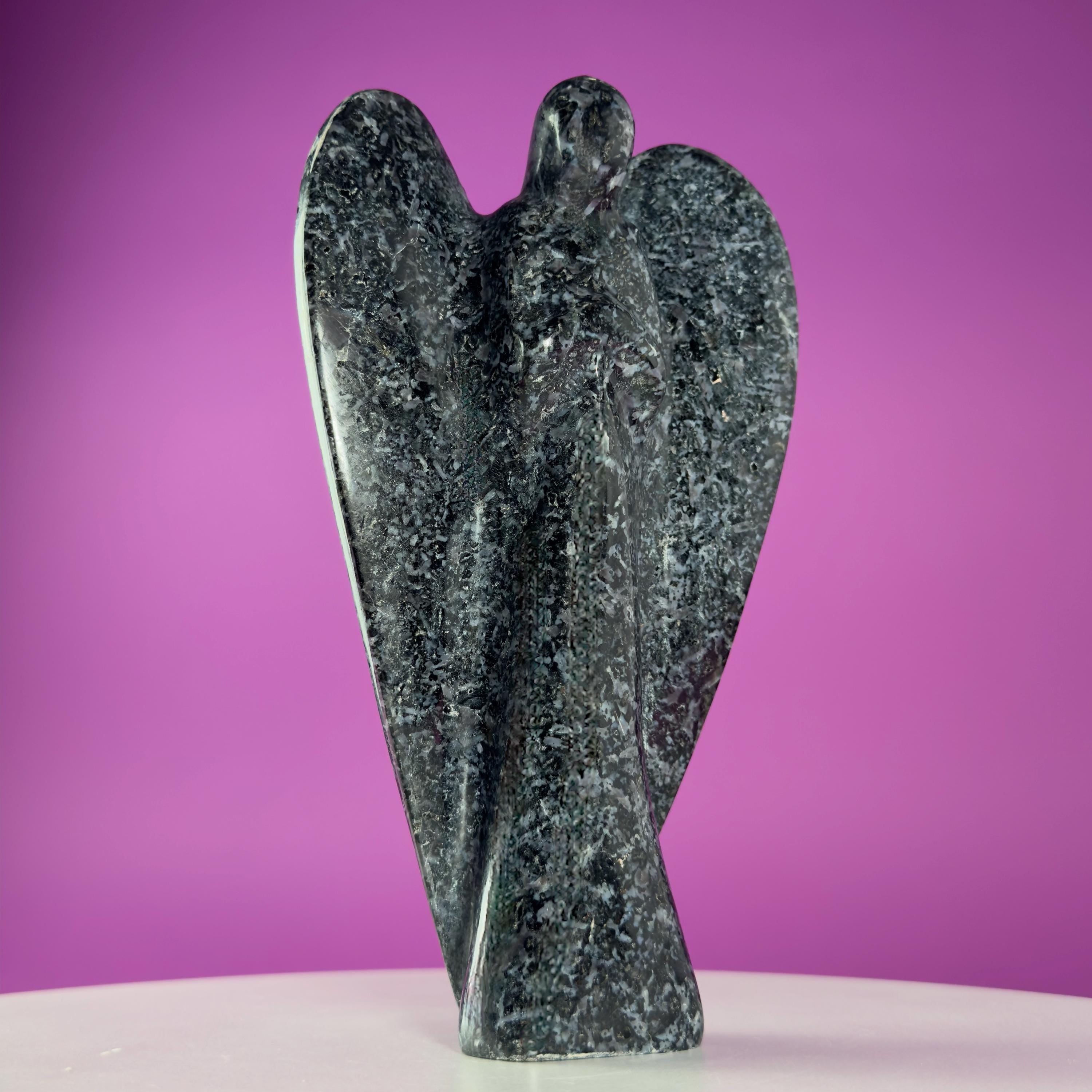 Indigo Gabbro Angel Carving Natural Crystal Guardian Display Piece