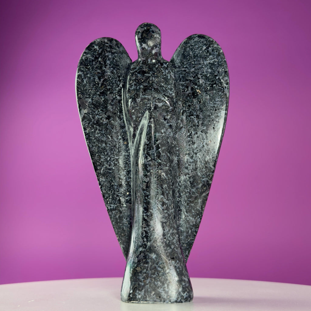 Indigo Gabbro Angel Carving Natural Crystal Guardian Display Piece
