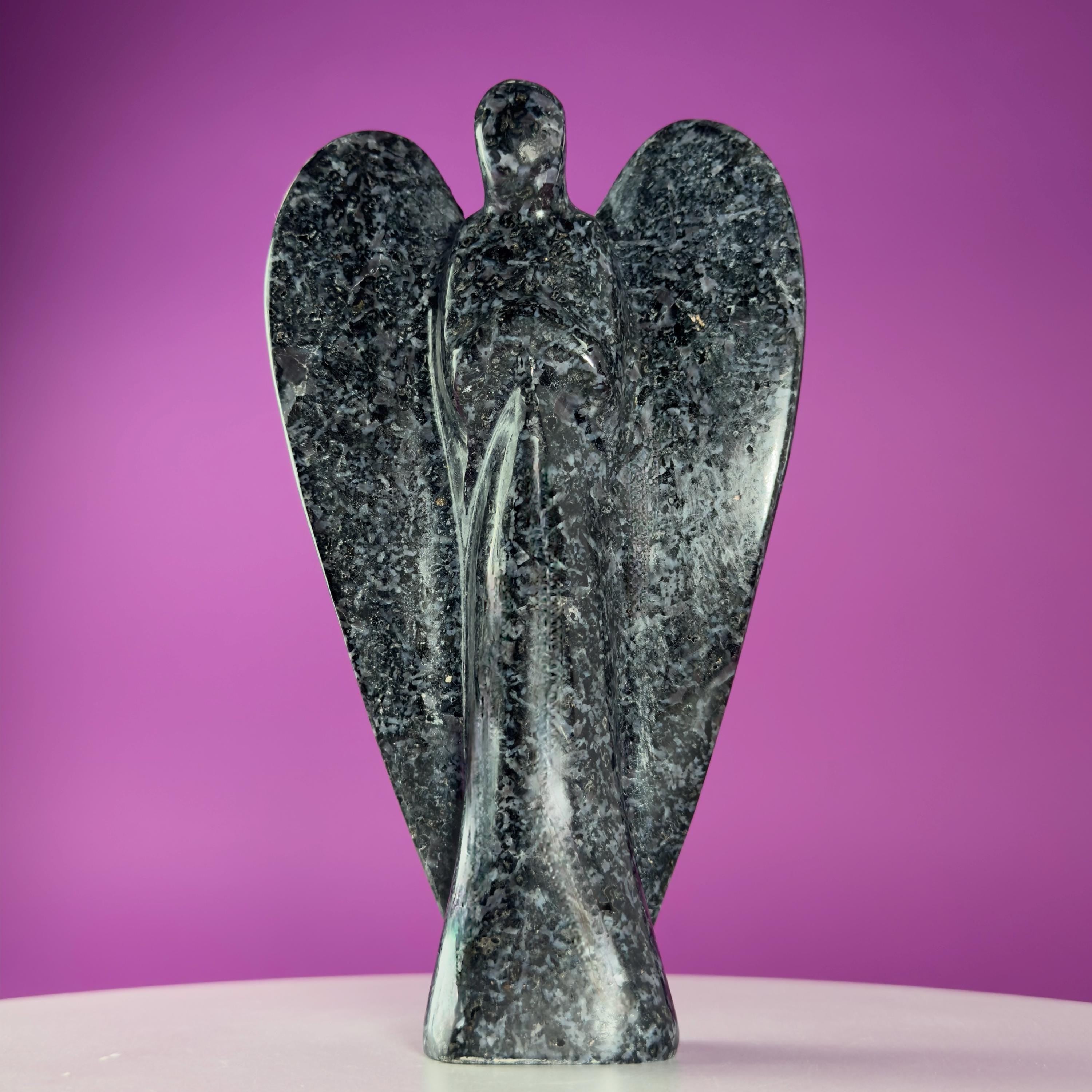 Indigo Gabbro Angel Carving Natural Crystal Guardian Display Piece