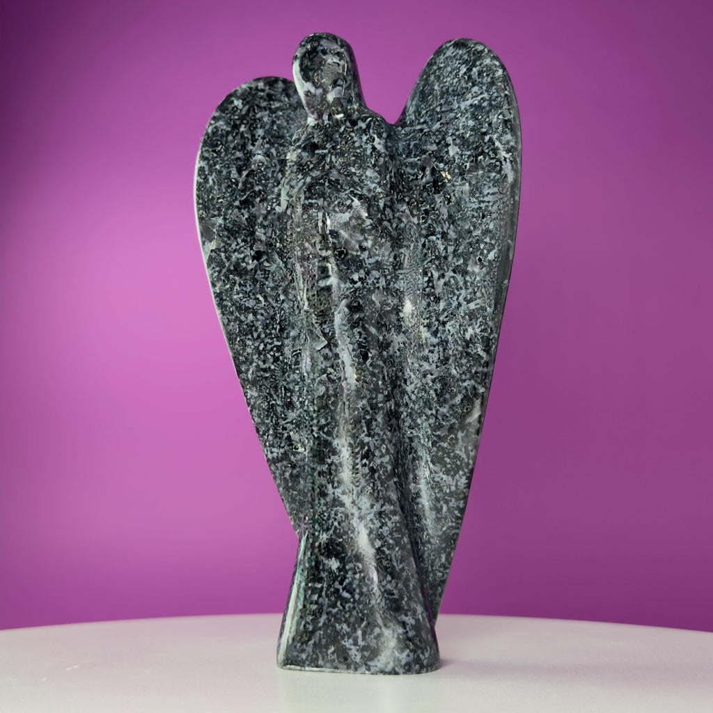 Indigo Gabbro Angel Carving Natural Crystal Guardian Display Piece