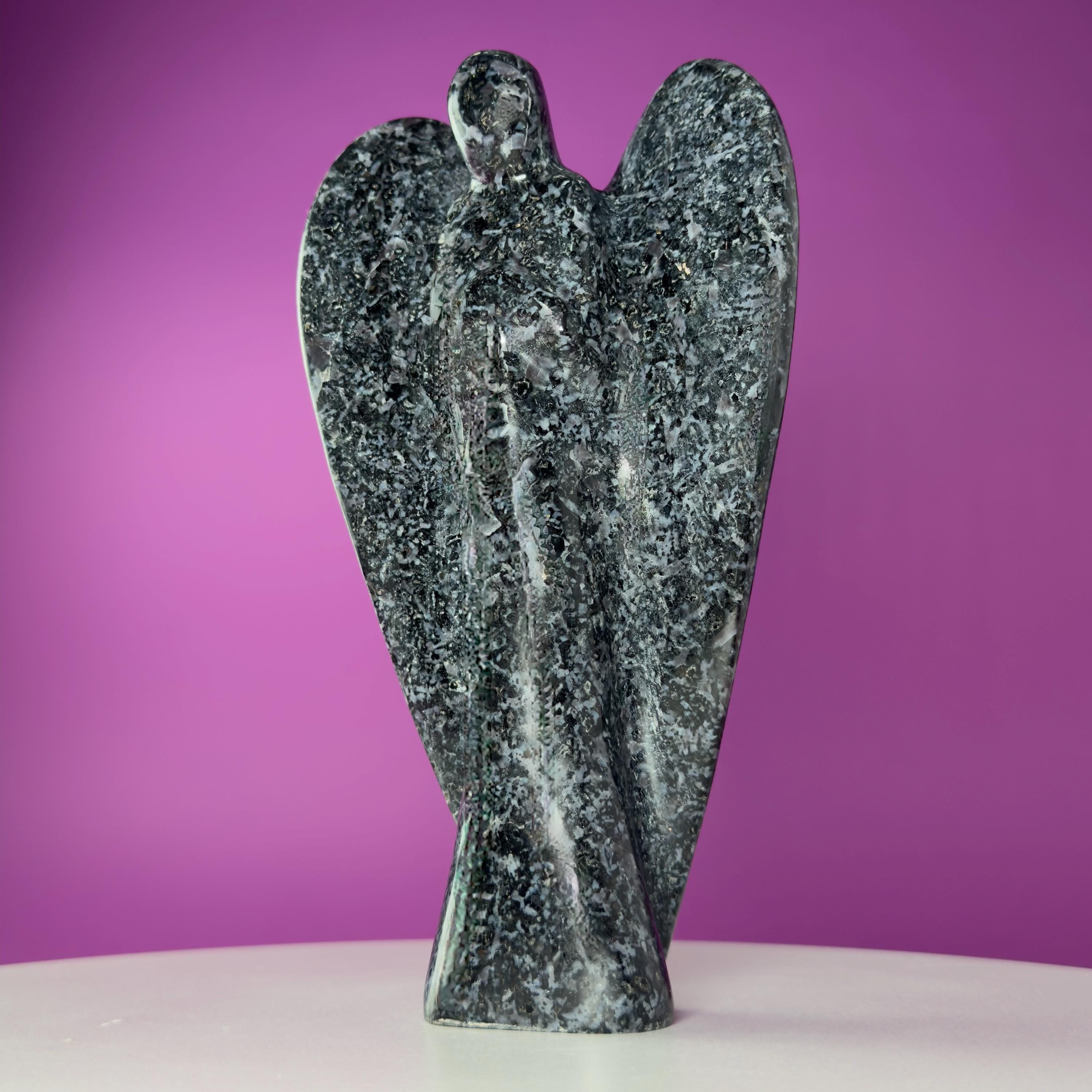Indigo Gabbro Angel Carving Natural Crystal Guardian Display Piece