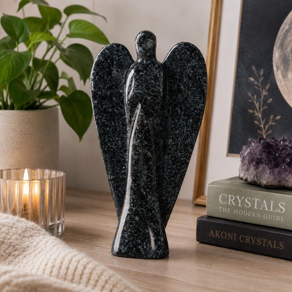 Indigo Gabbro Angel Carving Natural Crystal Guardian Display Piece