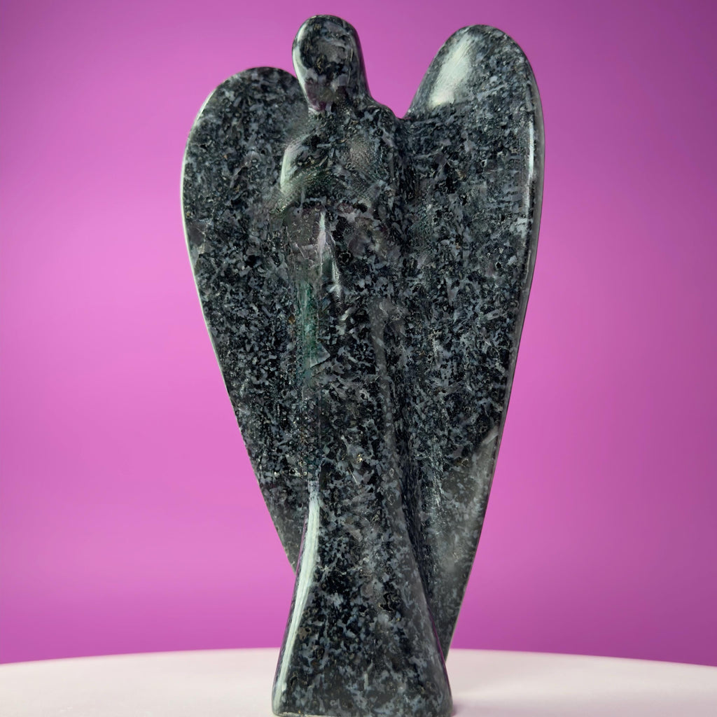 Indigo Gabbro Angel Carving Natural Crystal Guardian Display Piece