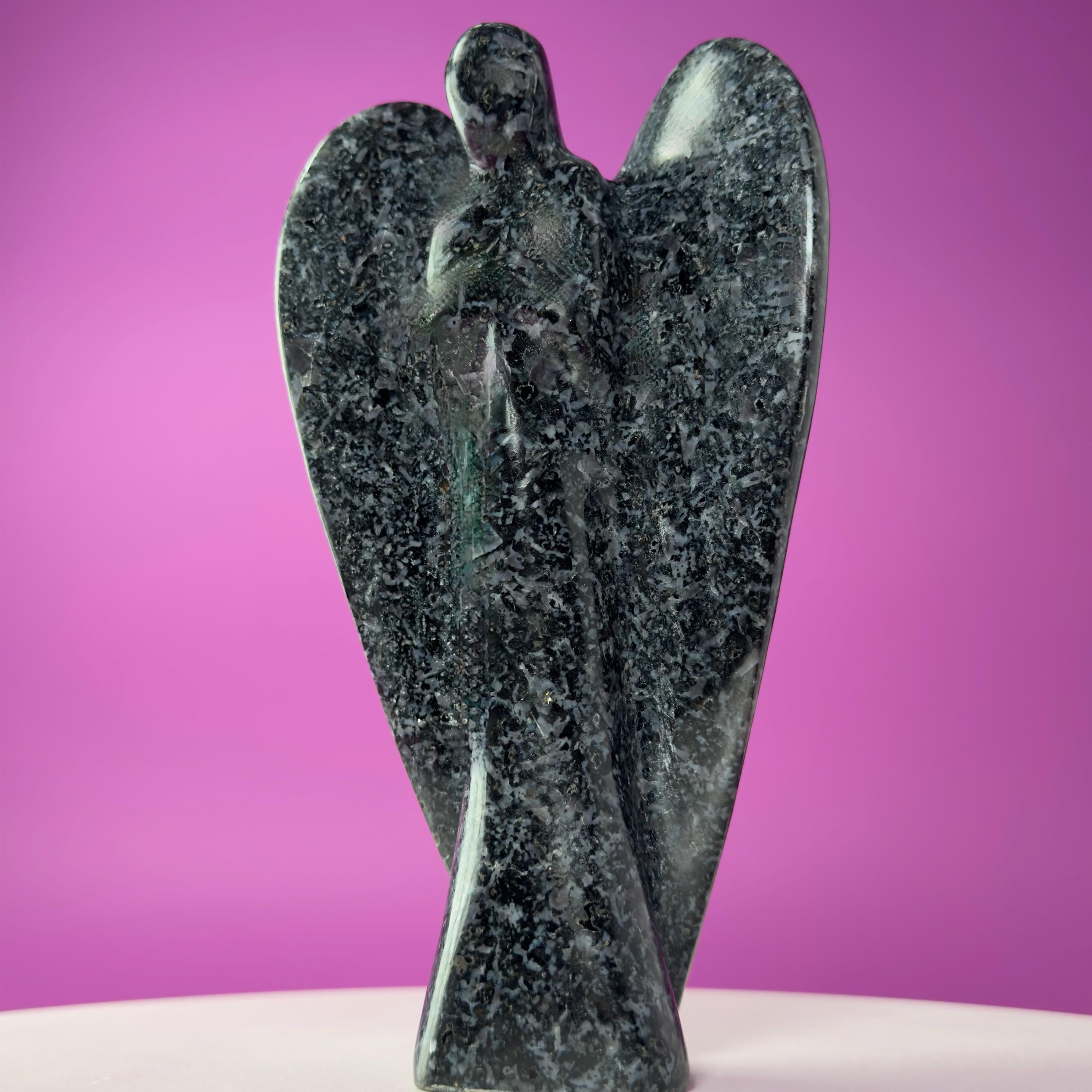 Indigo Gabbro Angel Carving Natural Crystal Guardian Display Piece
