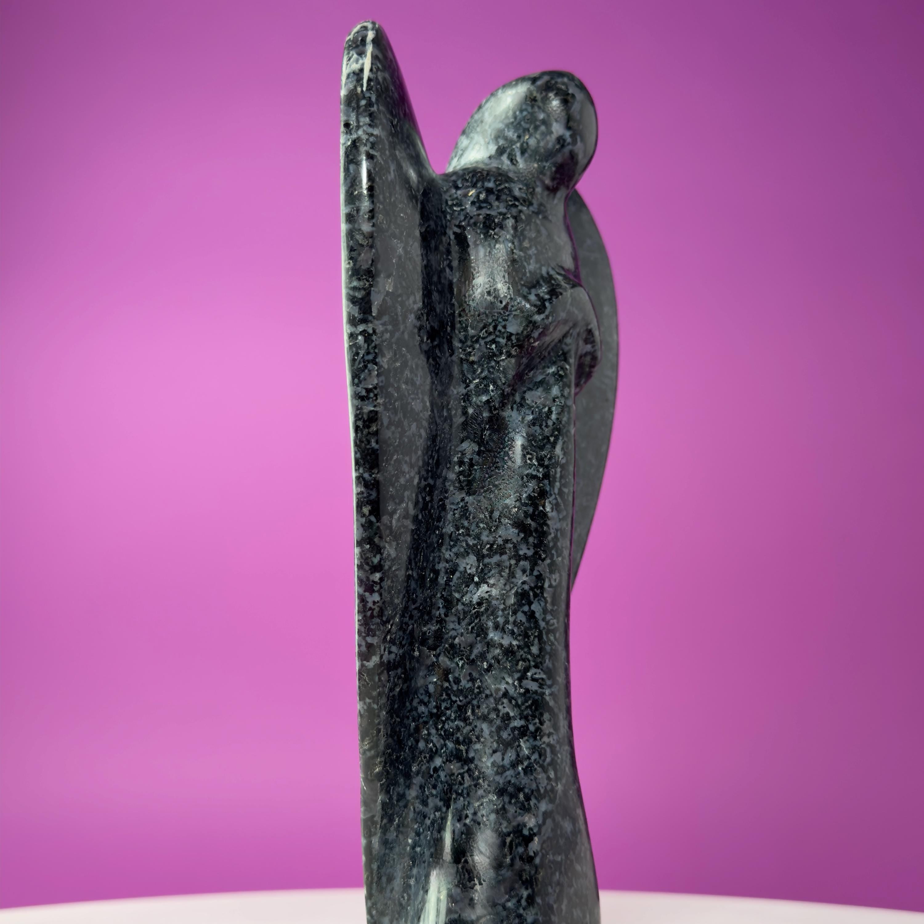 Indigo Gabbro Angel Carving Natural Crystal Guardian Display Piece