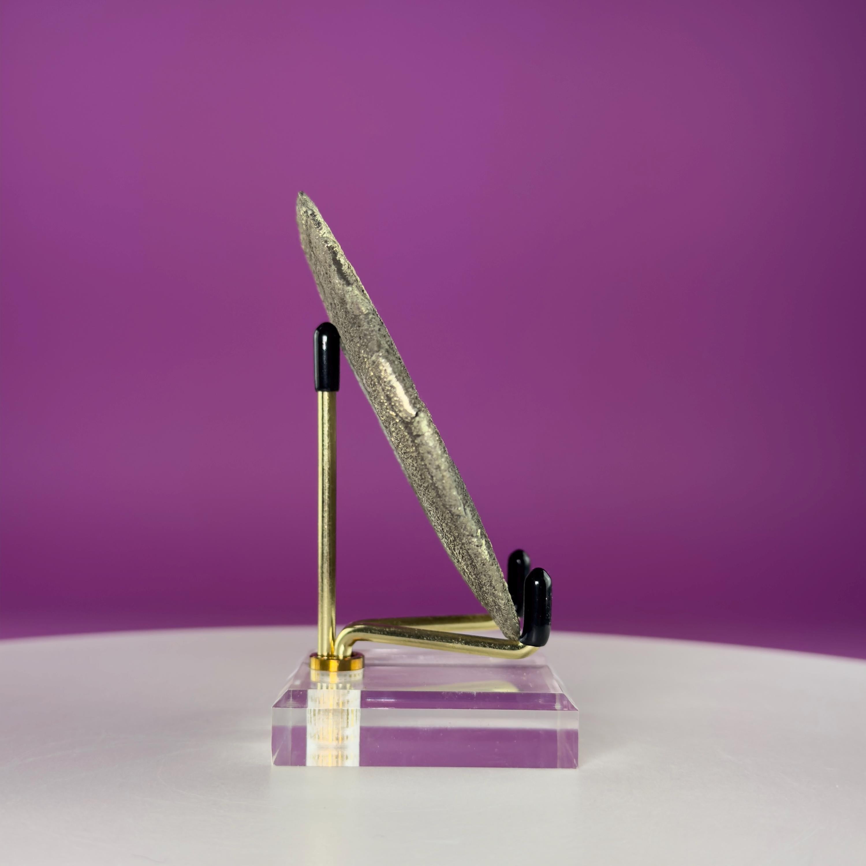 Pyrite Sun Crystal Specimen with Gold Metal Acrylic Display Stand